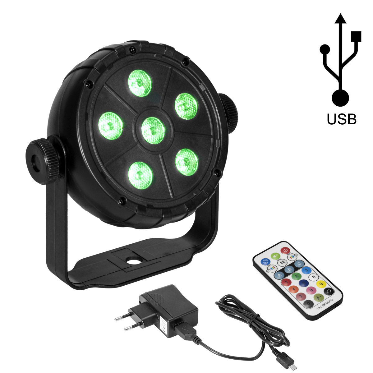 USB Party Spot - 6 RGB LED - Musiksteuerung + Automatik - Fernbedienung USB Party Spot - 6 RGB LED - Musiksteuerung + Automatik - Fernbedienung