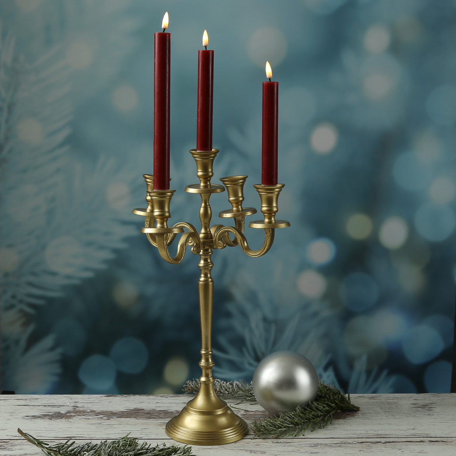 Stabkerzenhalter - Kerzenständer - Kerzenleuchter - Aluminium - H: 40cm - 5-armig - gold Stabkerzenhalter - Kerzenständer - Kerzenleuchter - Aluminium - H: 40cm - 5-armig - gold