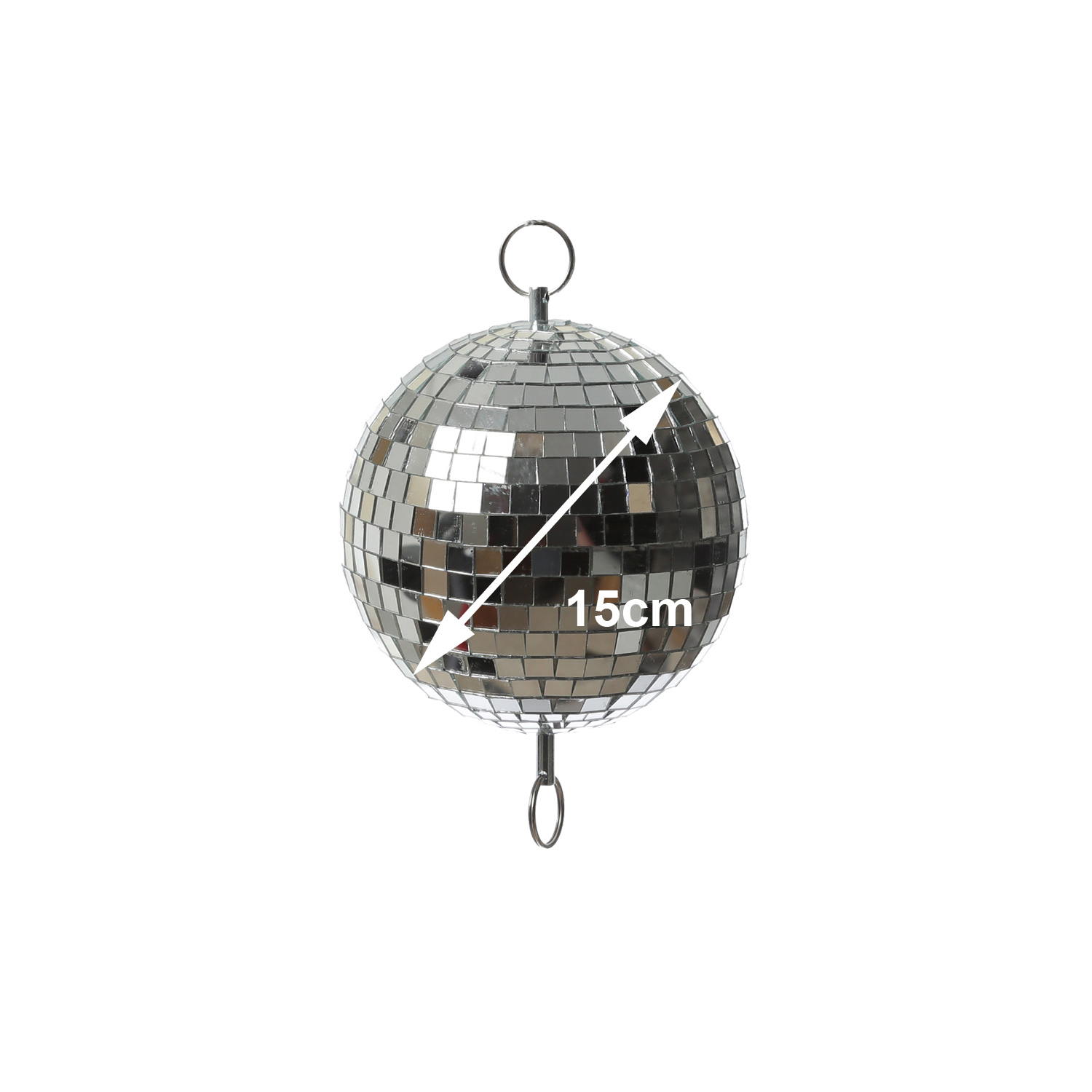 Spiegelkugel 15cm - silber - Discokugel Echtglas - 10x10mm Spiegel - PROMO - Metallöse oben + unten