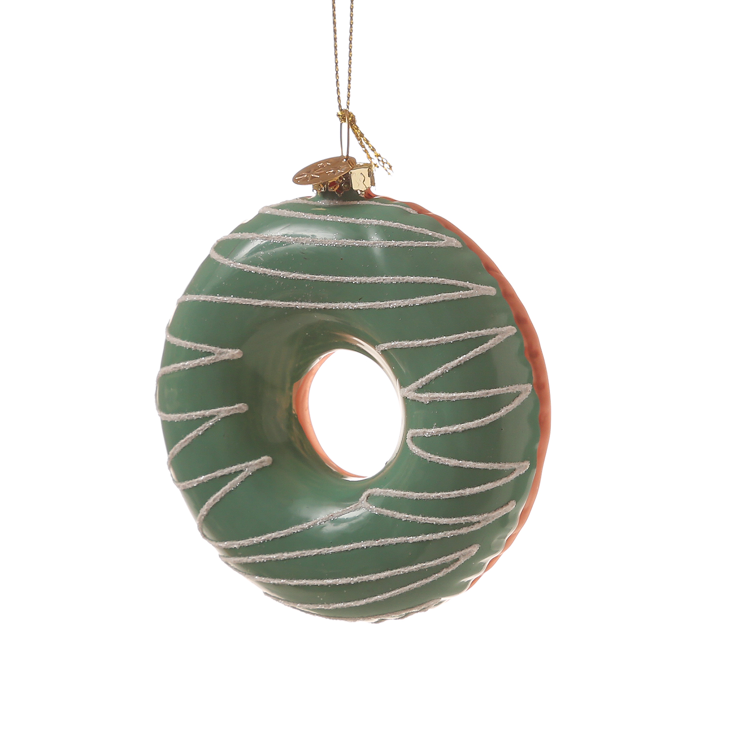 Weihnachtsbaumschmuck DONUT - Glas - inkl. Aufhänger - glänzend mit Verzierung - H: 8,5cm - blau