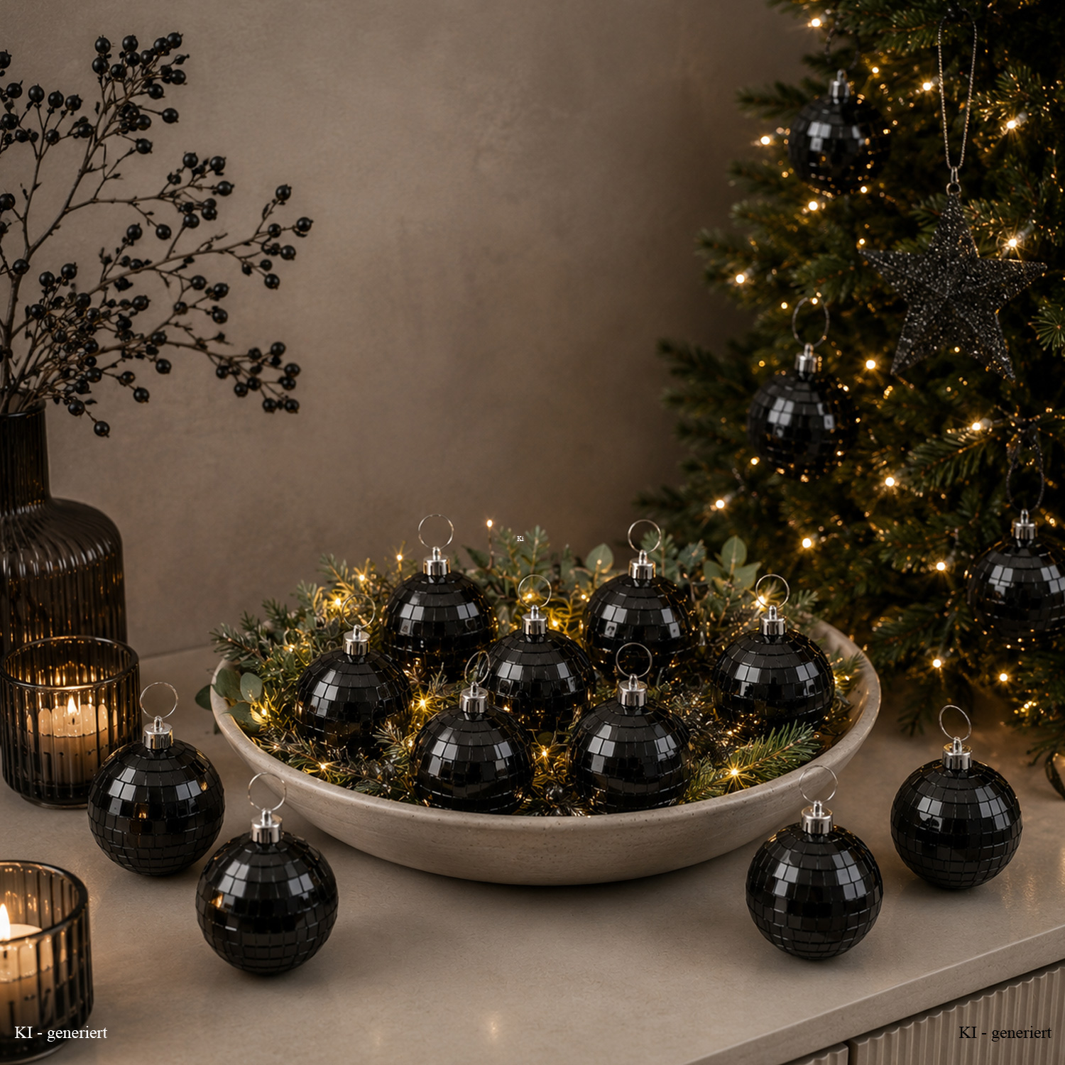 Christbaumschmuck Discokugel - Spiegelkugel 5cm  - Weihnachtskugel - 5x5mm Spiegel - schwarz - 12St.