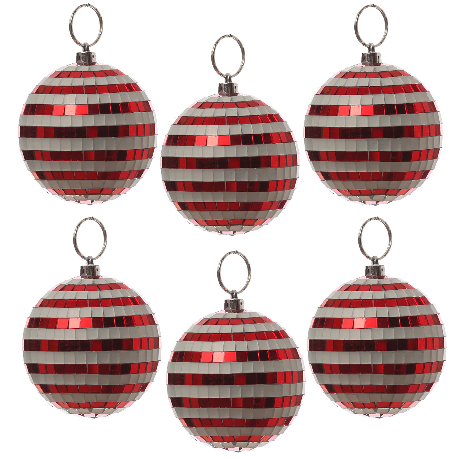 Christbaumschmuck Discokugel - Spiegelkugel - Weihnachtskugel - 5x5mm Spiegel - D: 8cm - rot, weiß