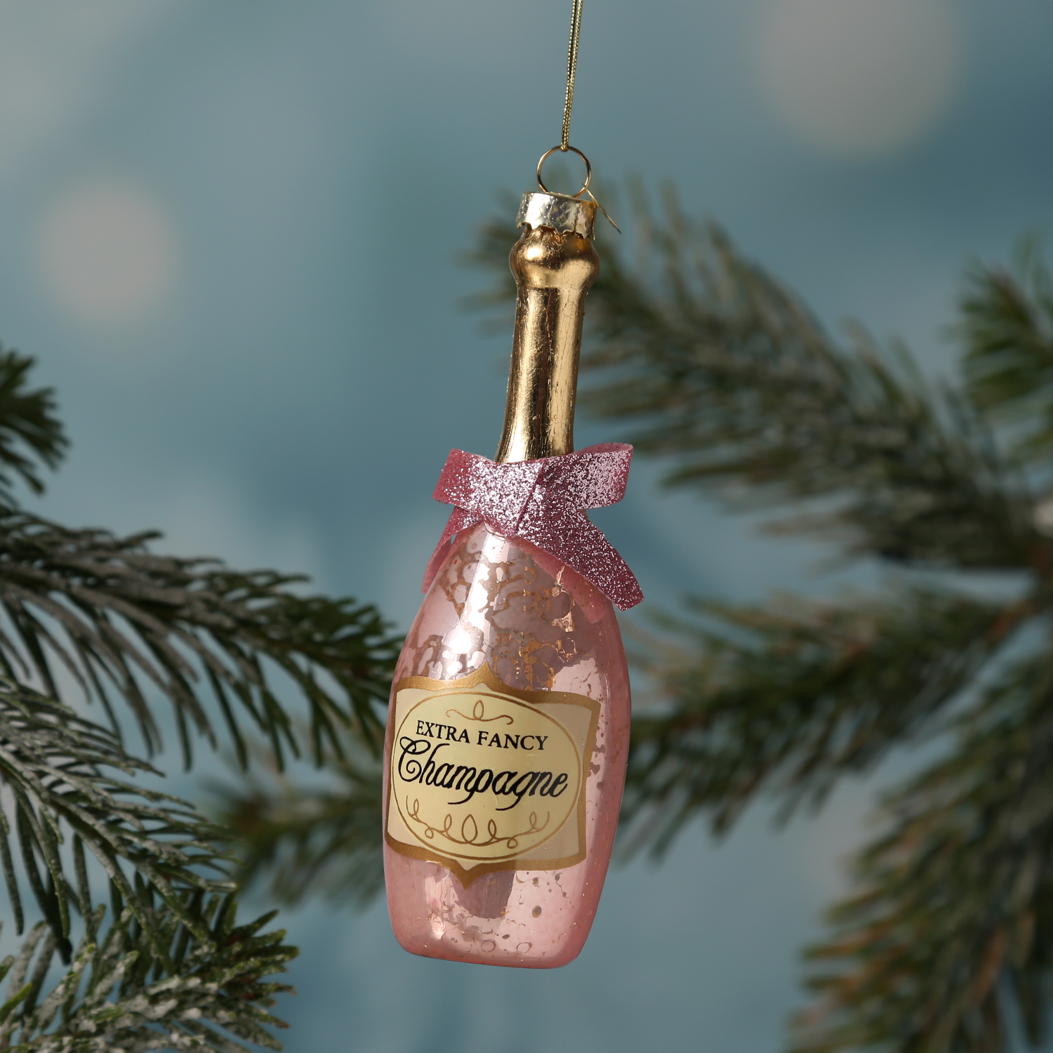 Weihnachtsbaumschmuck CHAMPANGER Flasche - Glas - inkl. Aufhänger - H: 13,5cm - rosa Weihnachtsbaumschmuck CHAMPANGER Flasche - Glas - inkl. Aufhänger - H: 13,5cm - rosa