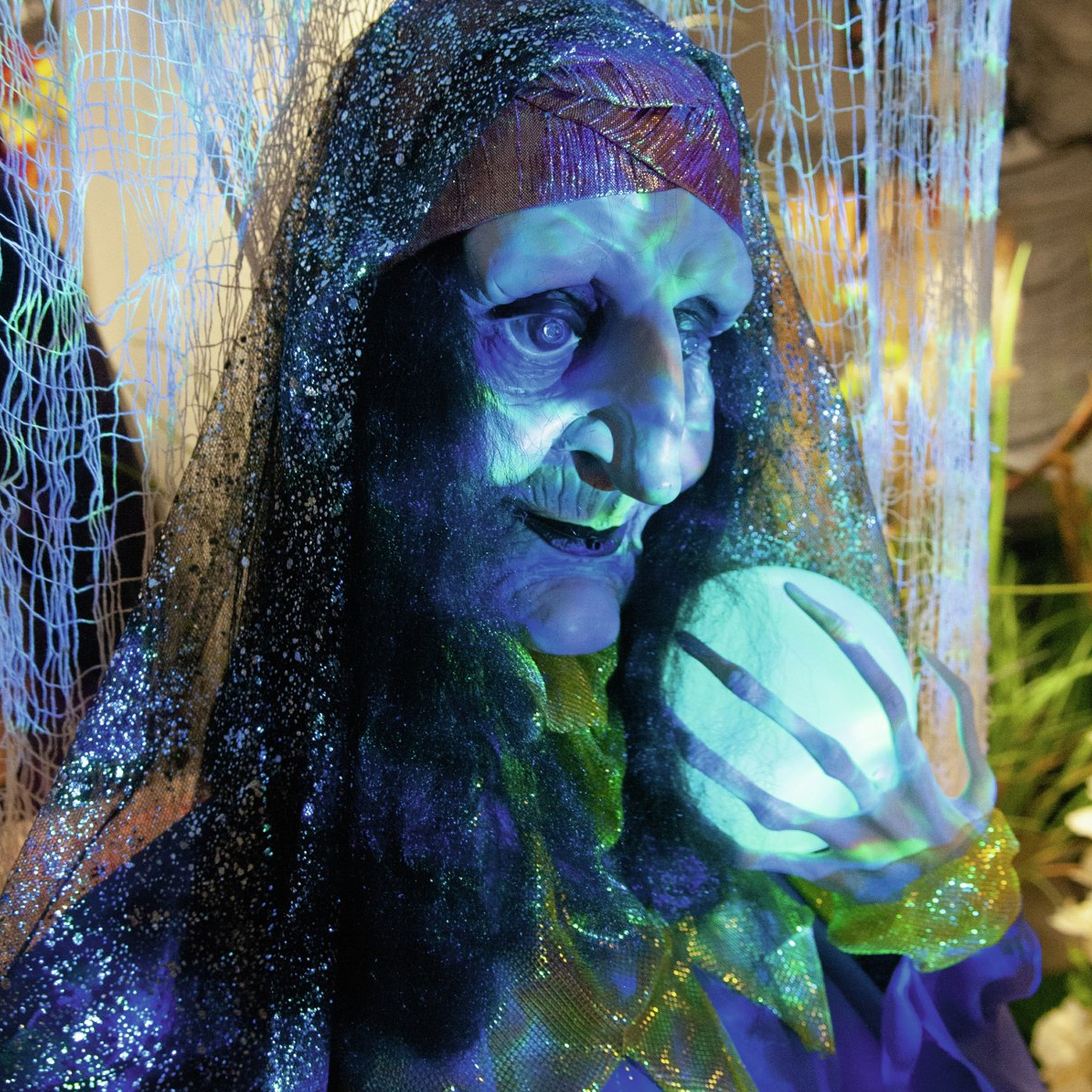 Halloween Figur Wahrsagerin, animiert 50cm - Bewegung, Licht, Geräusche