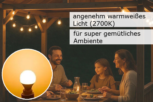 Illu-/Partylichterkette 5m - Außenlichterkette weiß - Made in Germany 5 warmweiße LED Kugellampen