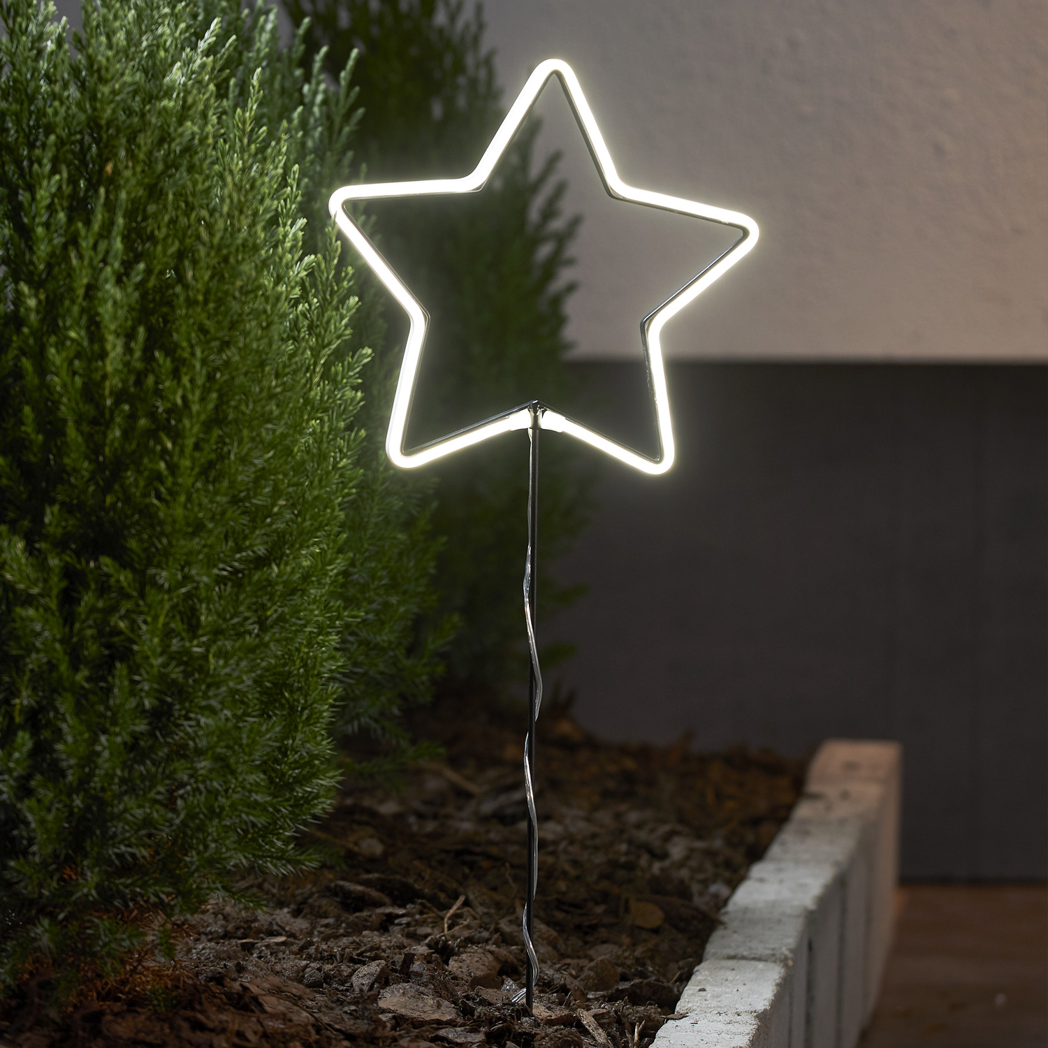 LED Lichterstern Neonstar- stehend - H: 58cm - 72 warmweiße LED - Timer - Batterie - Outdoor - weiß