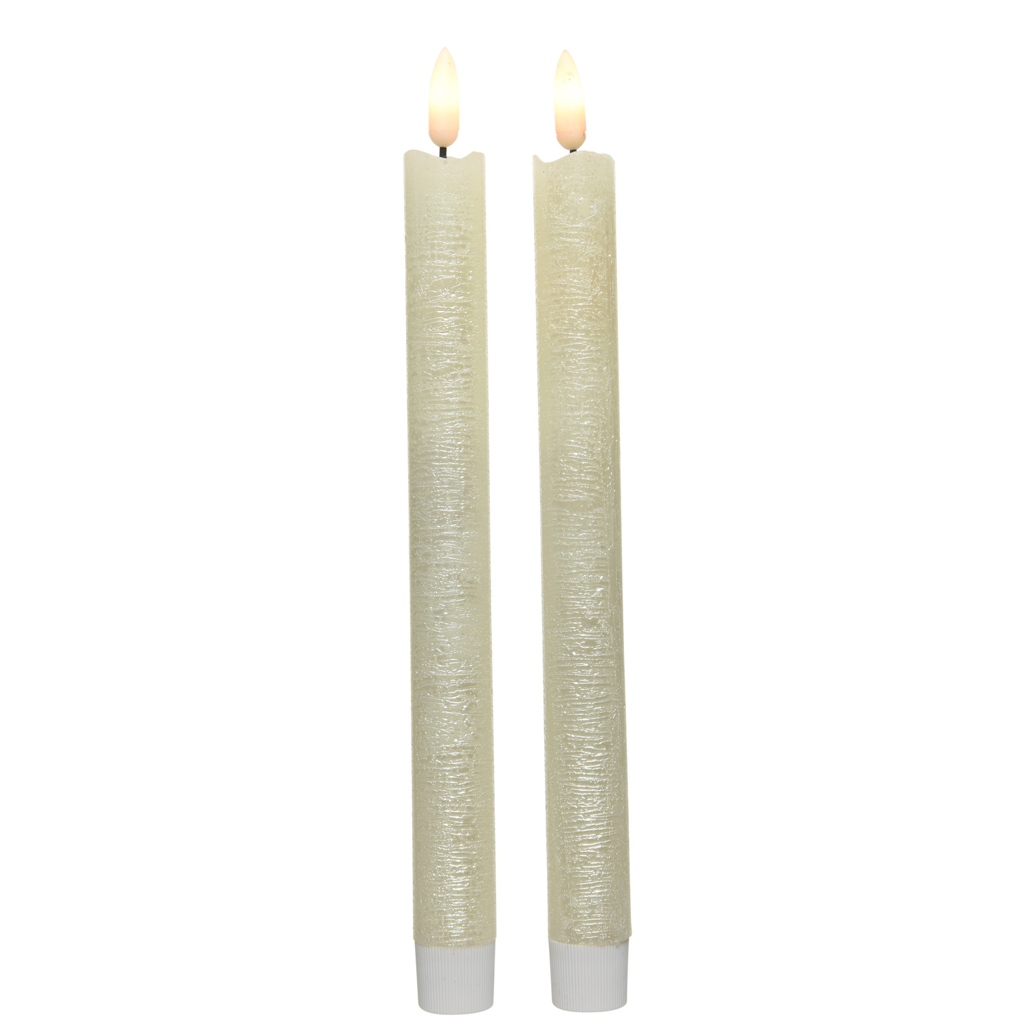 LED Stabkerzen Flamme - Echtwachs - flackernde warmweiße LED - H: 25cm - creme glänzend - 2er Set