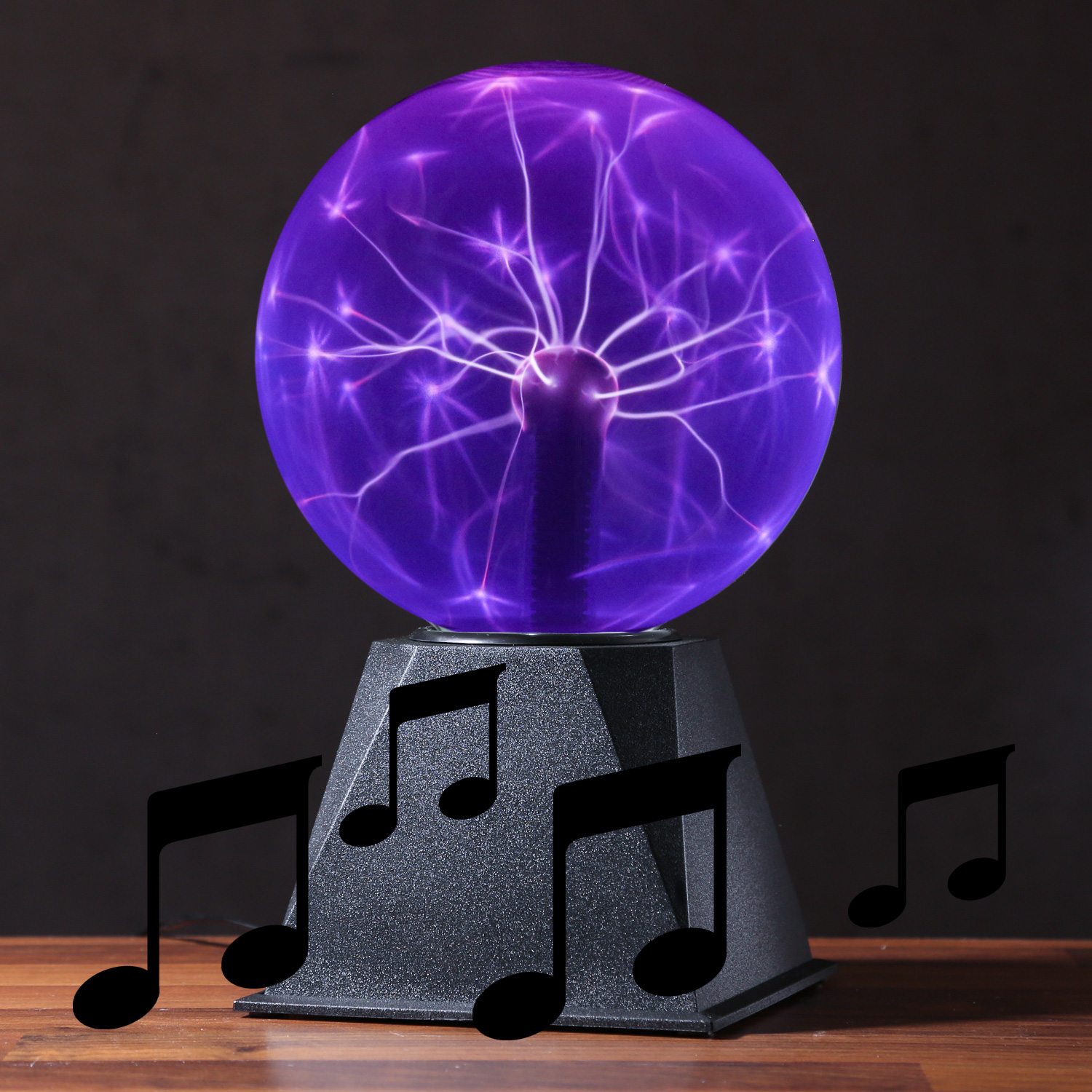 Plasmakugel zuckend- lila Blitz-Show Automatikbetrieb oder Musiksteuerung - 15cm Kugel