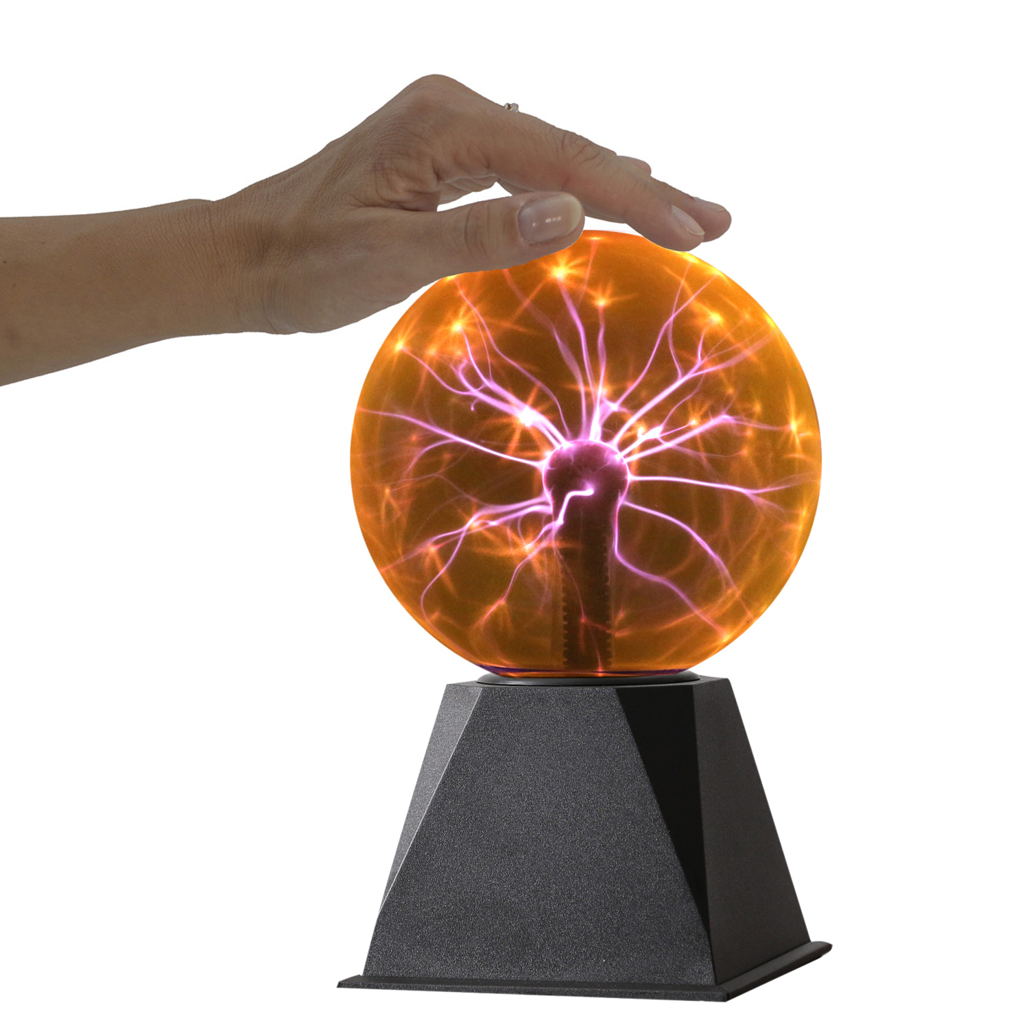 Plasmakugel zuckend- orangene Blitz-Show Automatikbetrieb oder Musiksteuerung - 15cm Kugel