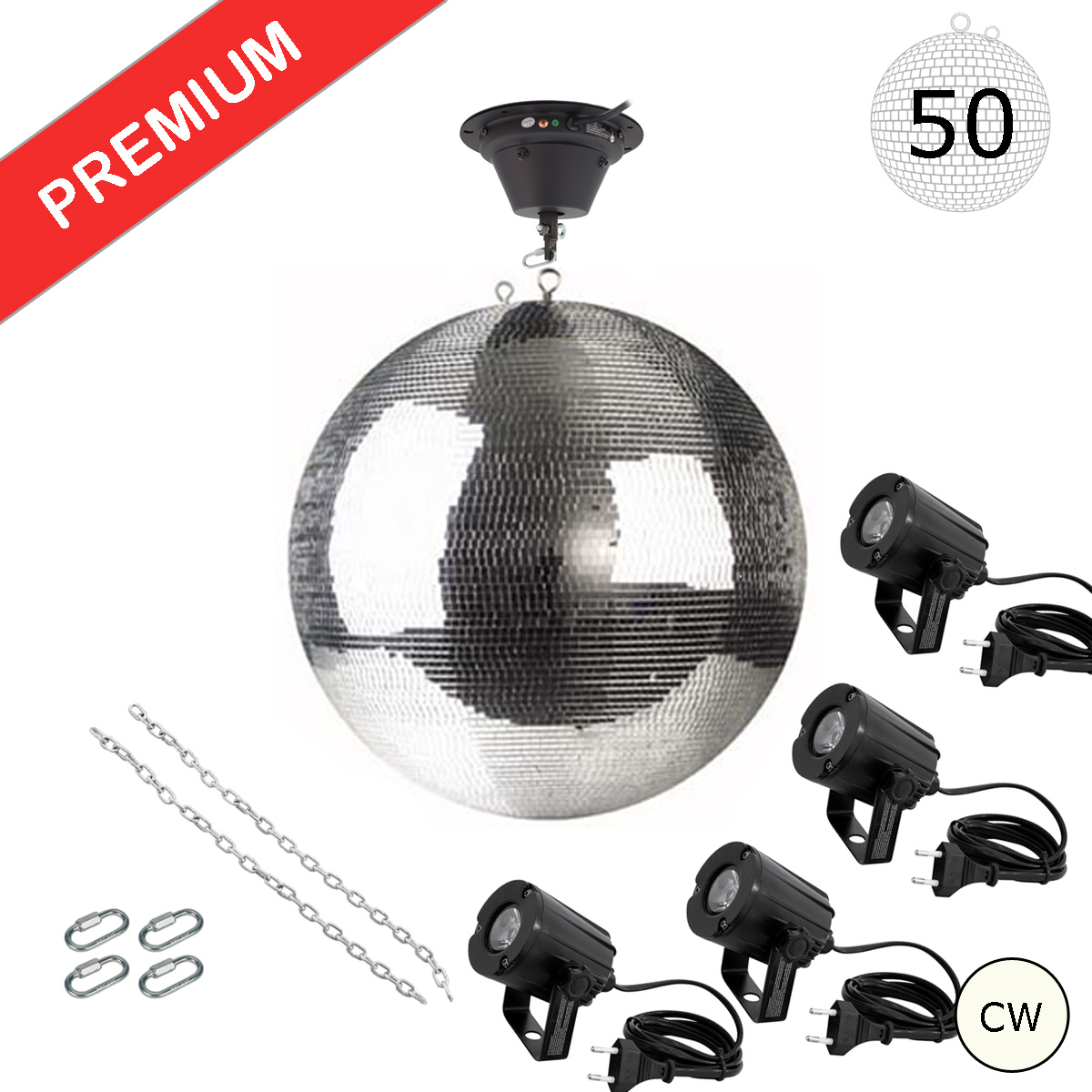 Spiegelkugel Komplettset - Discokugel, Motor, Pinspot, Montagematerial für Diskokugel - Mirrorball Set - Partyset Spiegelkugel Komplettset - Discokugel, Motor, Pinspot, Montagematerial für Diskokugel - Mirrorball Set - Partyset