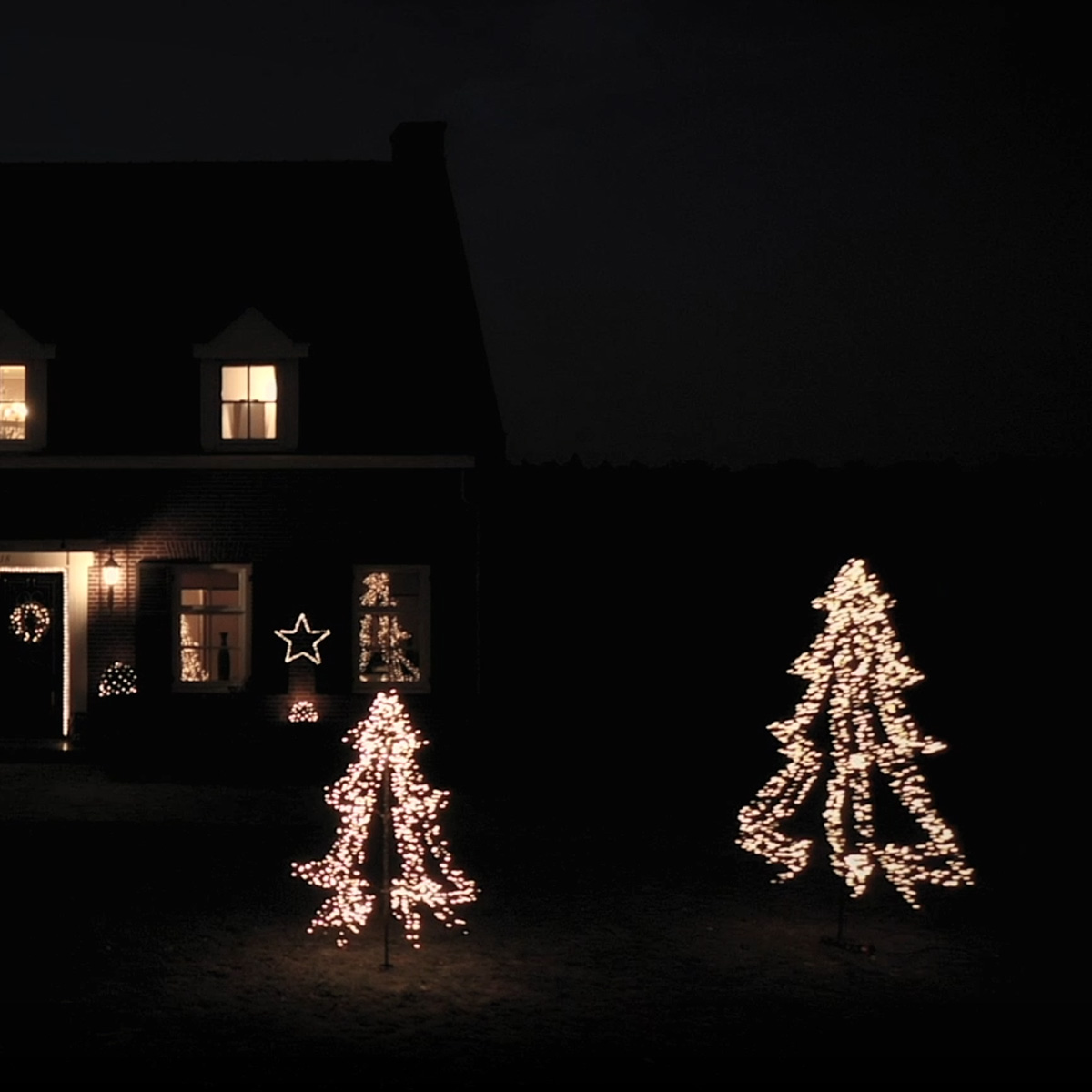 LED Outdoor Weihnachtsbaum - 1200 warmweiß funkelnde LED - H: 2m - Timer - aufklappbar - schwarz