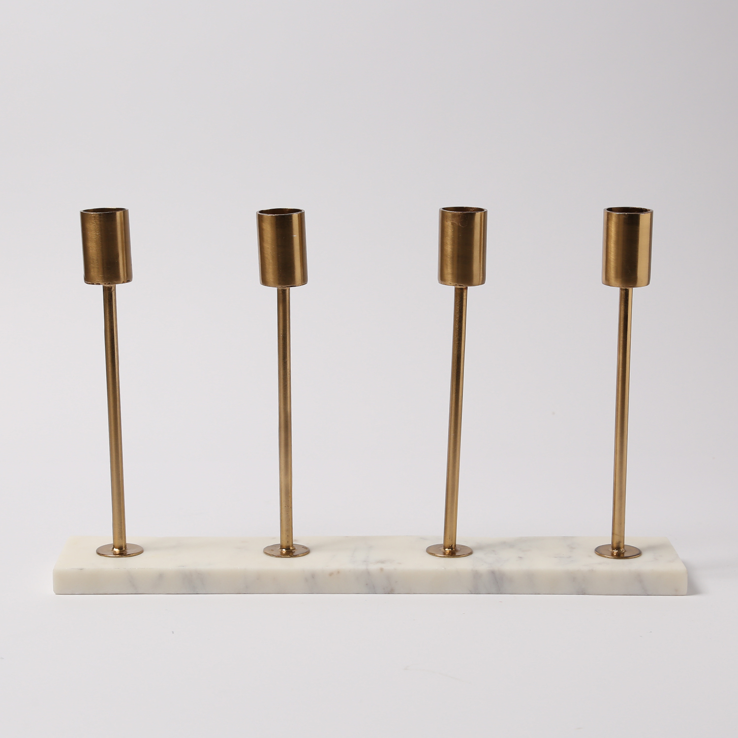 Stabkerzenhalter - Mamoroptik - Metall - 4 goldfarbene Kerzenhalterungen - H: 20cm - weiß