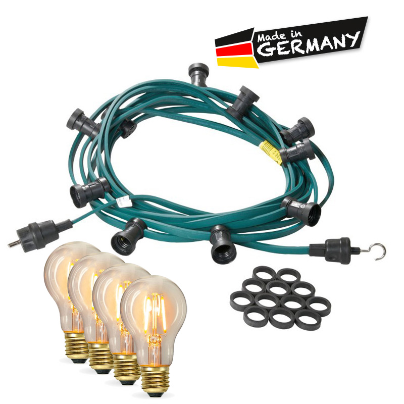 Illu-/Partylichterkette 10m | Außenlichterkette | Made in Germany | 30 x Edison LED Filamentlampen