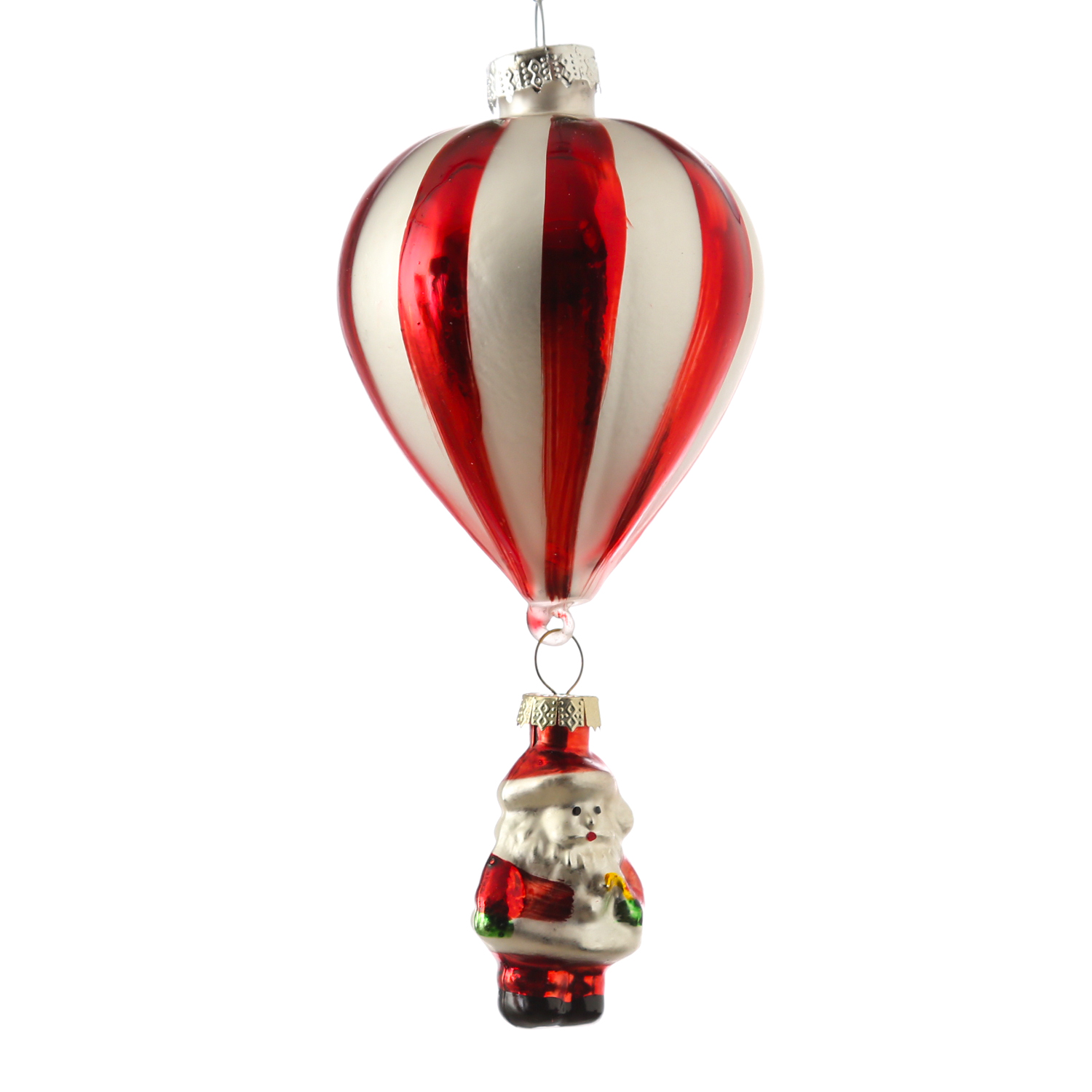 Weihnachtsbaumschmuck BALLON mit Weihnachtsmann - Glas - inkl. Aufhänger - H: 15cm - rot, weiß