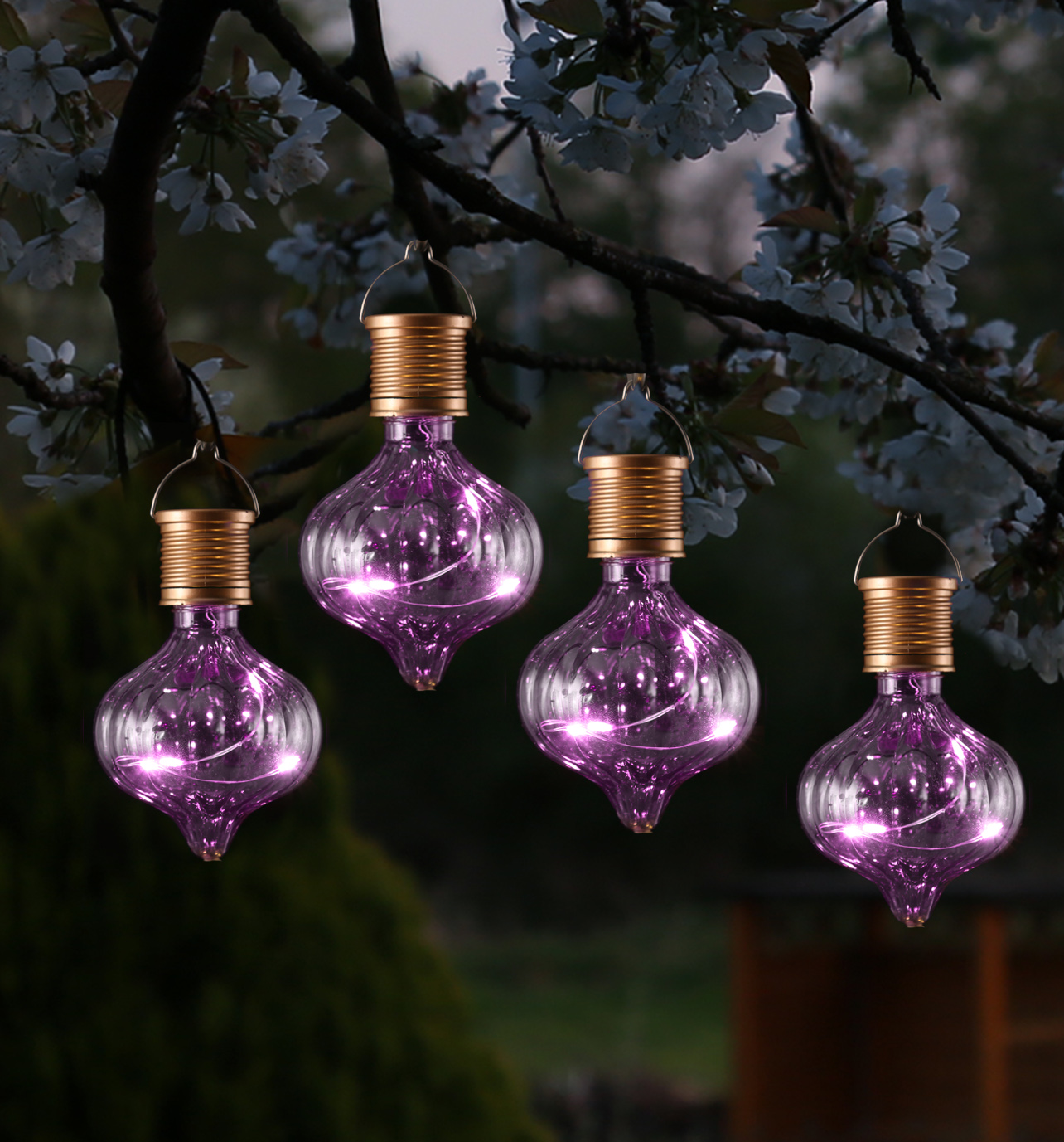 LED Solar Glühbirnen GLOW - Kugelleuchte - warmweiße LED Drahtlichterkette - H: 11,7cm - lila - 4St. LED Solar Glühbirnen GLOW - Kugelleuchte - warmweiße LED Drahtlichterkette - H: 11,7cm - lila - 4St.