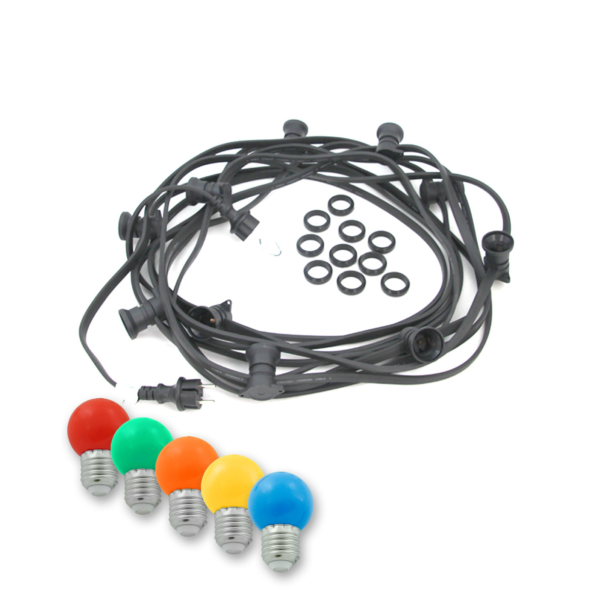 ILLU-Lichterkette BLACKY - 5m - 5xE27 | IP44 | mit bunten LED Kugellampen | SATISFIRE ILLU-Lichterkette BLACKY - 5m - 5xE27 | IP44 | mit bunten LED Kugellampen | SATISFIRE