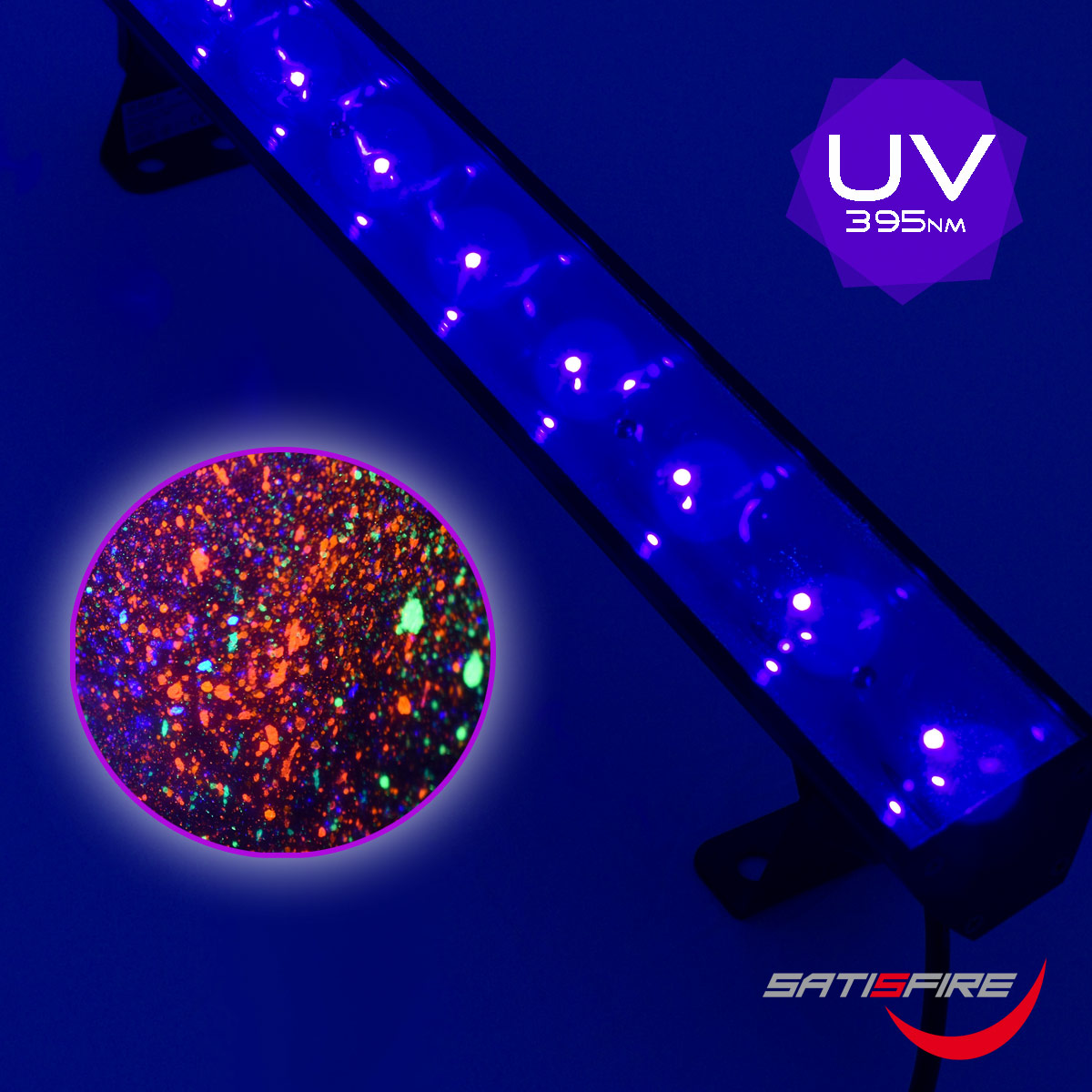 UV50LED BAR - 9x3W Schwarzlicht Bar - Metallgehäuse schwenkbar - SATISFIRE UV50LED BAR - 9x3W Schwarzlicht Bar - Metallgehäuse schwenkbar - SATISFIRE