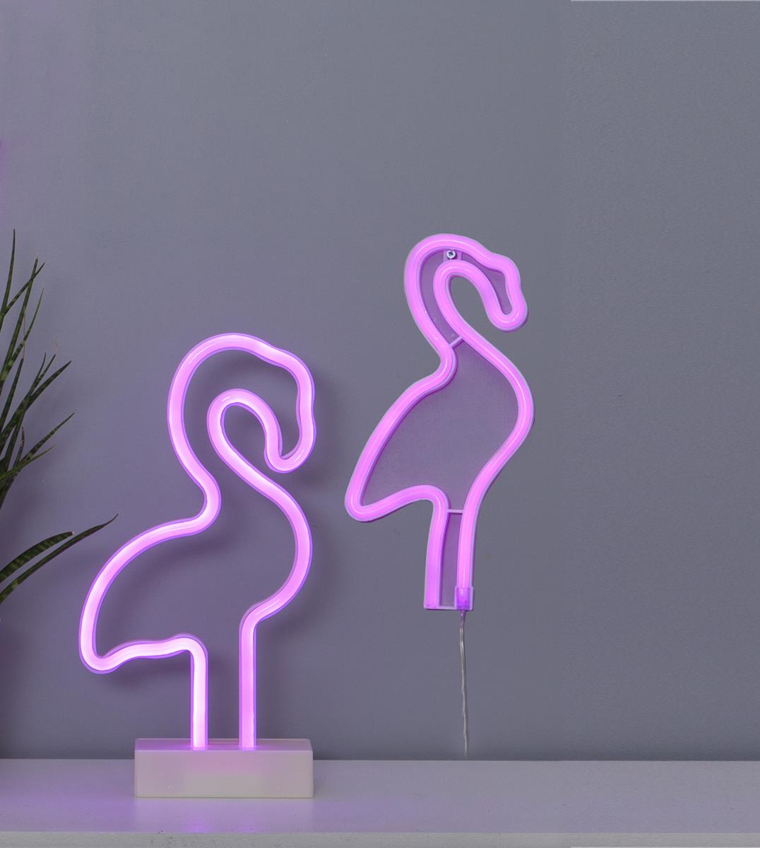 LED-Silhouette Neonlight pink Flamingo - Wandmontage - 28,5cm x14,5cm - Batterie - Timer 3