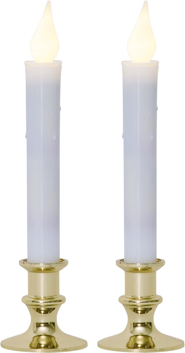 LED-Kerzen "Mette" - messingfarbener Standfuß - warmweiße LED - H: 23cm - Batterie - Timer - 2er Set