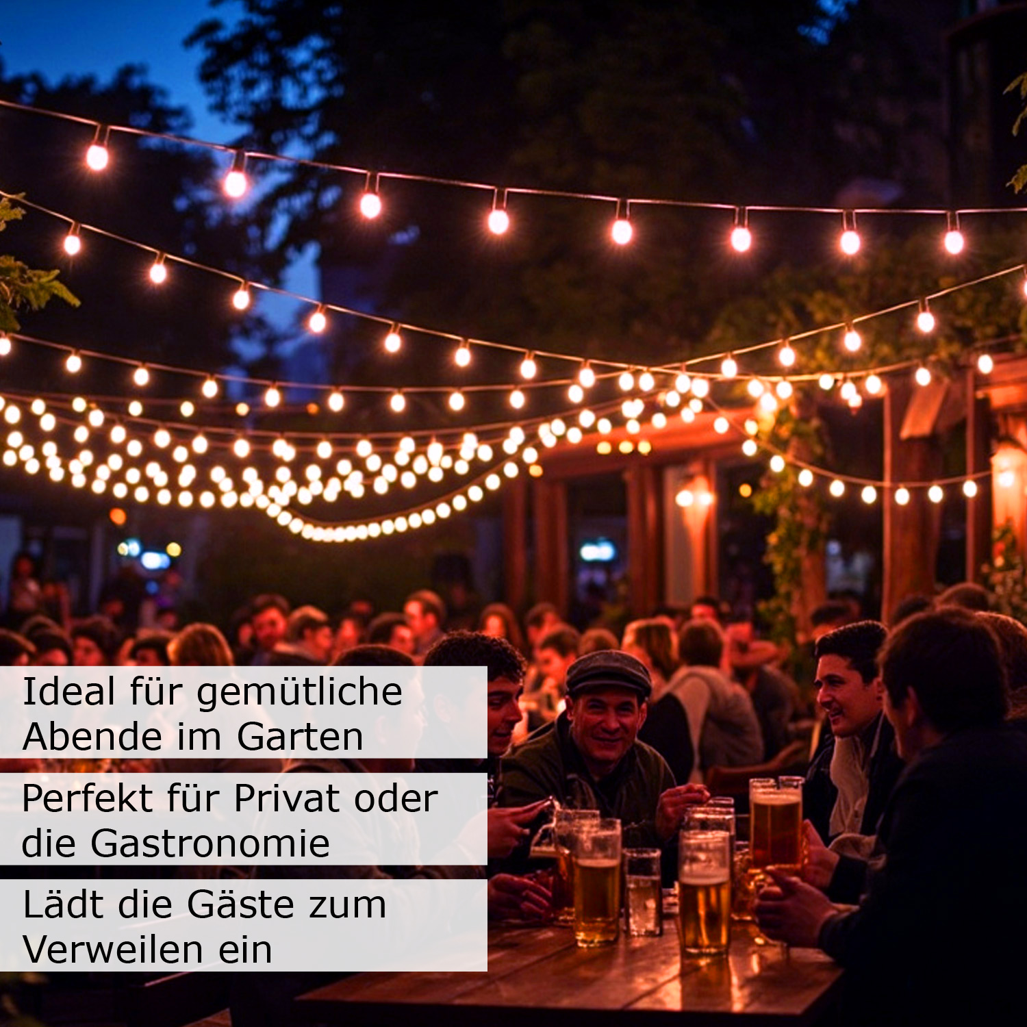 Illu-/Partylichterkette 30m - Außenlichterkette weiß -Made in Germany - 30 warmweiße LED Kugellampen