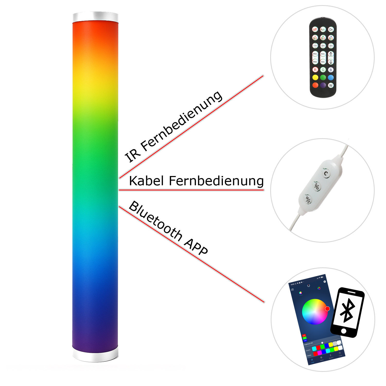 LED COLOR TUBE RAINBOW Lichtsäule - 1m - RGB Farbwechsel - Fernbedienung