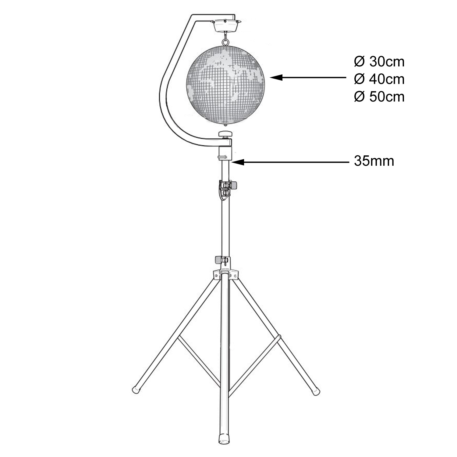 Spiegelkugel Stativhalterung bis 50cm Kugeln - schwarz - inkl. Motor Spiegelkugel Stativhalterung bis 50cm Kugeln - schwarz - inkl. Motor