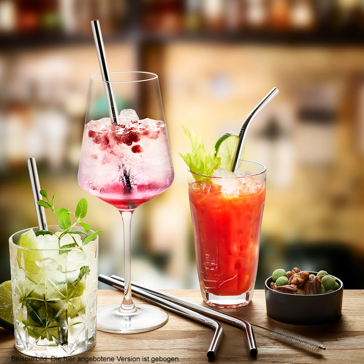 Edelstahltrinkhalm FUTURE - gebogen, 23 cm 4 Stück mit Bürste Edelstahltrinkhalm FUTURE - gebogen, 23 cm 4 Stück mit Bürste