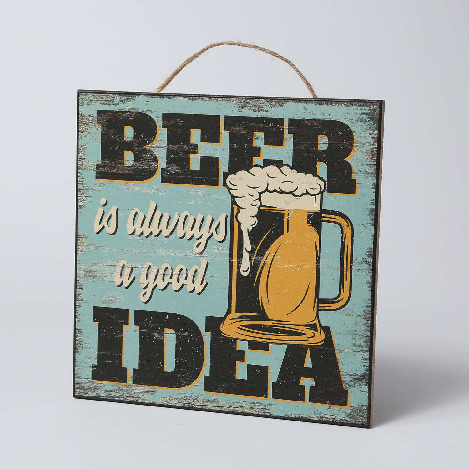Wandschild BEER IDEA - Holz - Seilhalterung - H: 24cm - blau Wandschild BEER IDEA - Holz - Seilhalterung - H: 24cm - blau