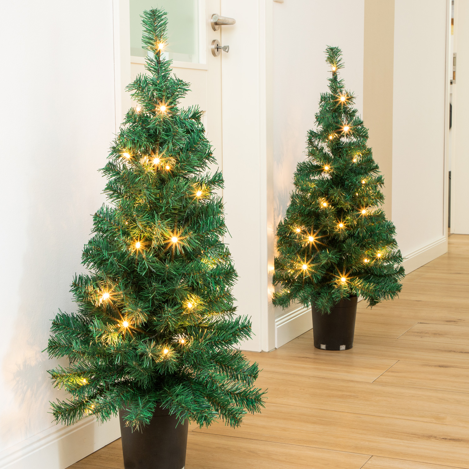 LED Weihnachtskranz - 20 LED und 2er Set Weihnachtsbaum - 30 warmweiße LED - D: 45cm - Innen - grün