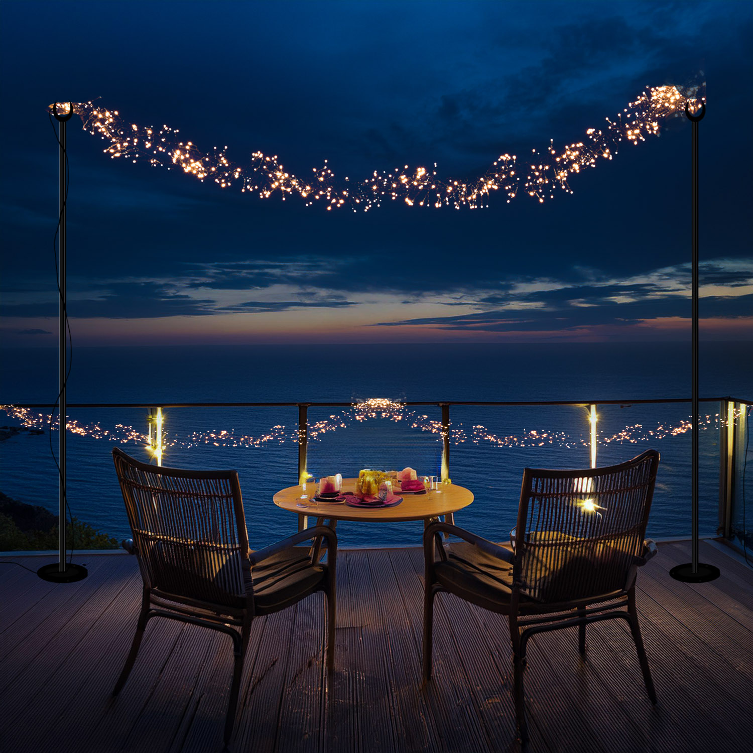 Lichterkettenhalterung - Lichterkettenmast mit Erdspieß - Gartenstab - H: 2,8m - für Außen - 2er Set Lichterkettenhalterung - Lichterkettenmast mit Erdspieß - Gartenstab - H: 2,8m - für Außen - 2er Set