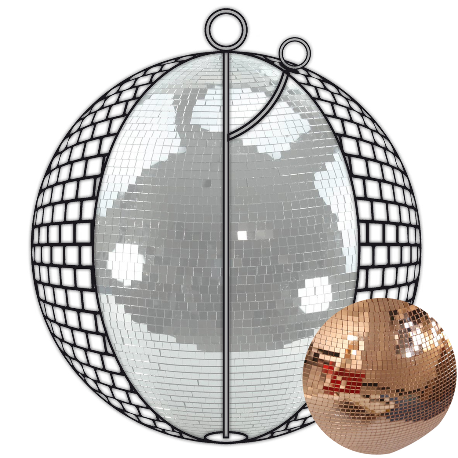 Spiegelkugel 100cm - kupfer - Diskokugel Echtglas - 10x10mm Spiegel - PROFI Serie Spiegelkugel 100cm - kupfer - Diskokugel Echtglas - 10x10mm Spiegel - PROFI Serie