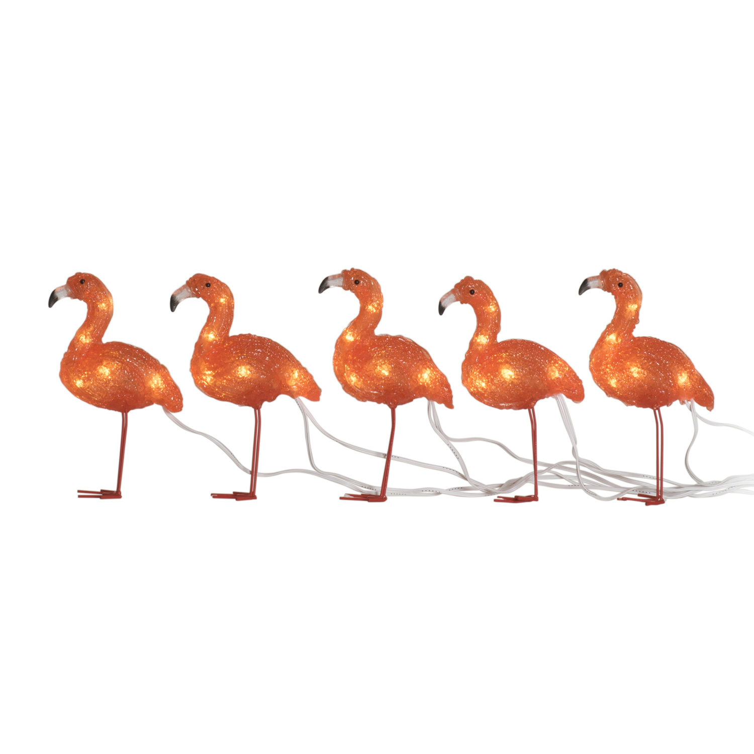 LED Acryl Flamingos - 40 bernsteinfarbene LED - 24V Außentrafo - weißes Kabel - L: 4m