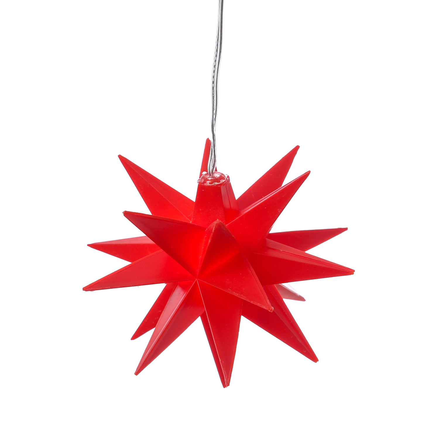 LED 3D Stern - hängend - D: 12cm - 1 warmweiße LED - Timer - Batterie - Außen - rot LED 3D Stern - hängend - D: 12cm - 1 warmweiße LED - Timer - Batterie - Außen - rot
