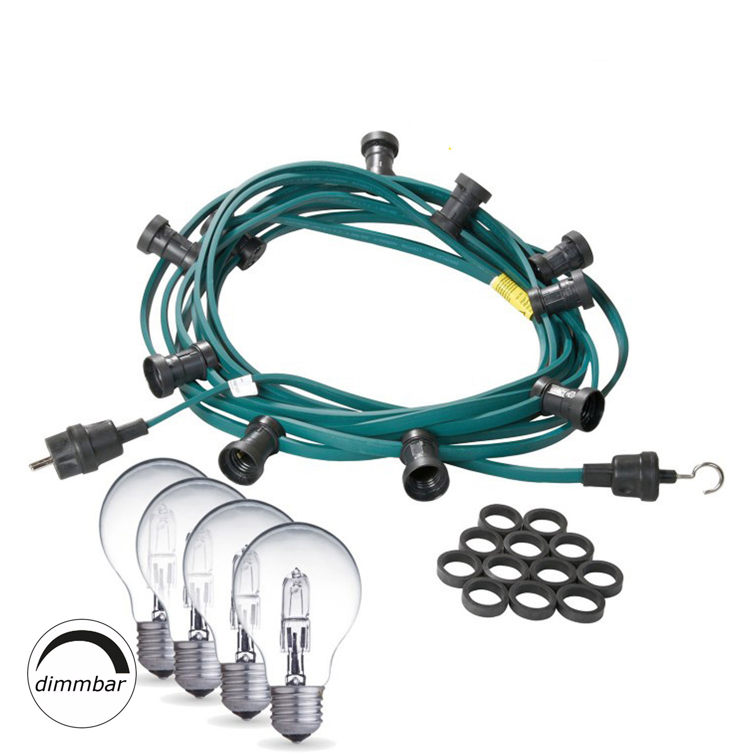 Illu-/Partylichterkette 5m - Außenlichterkette grün - Made in Germany - 5 weiße Halogenlampen (28W) Illu-/Partylichterkette 5m - Außenlichterkette grün - Made in Germany - 5 weiße Halogenlampen (28W)