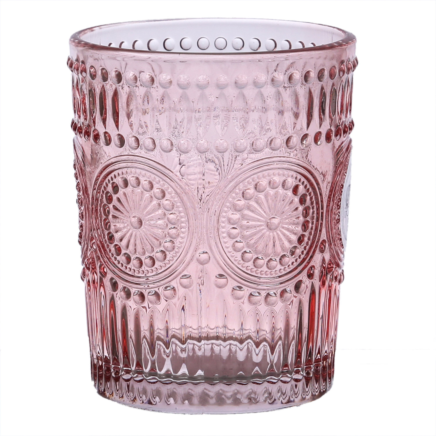 Trinkgläser Vintage - Glas - lebensmittelecht - 280ml - H: 10cm - mit Muster - rosa - 4er Set