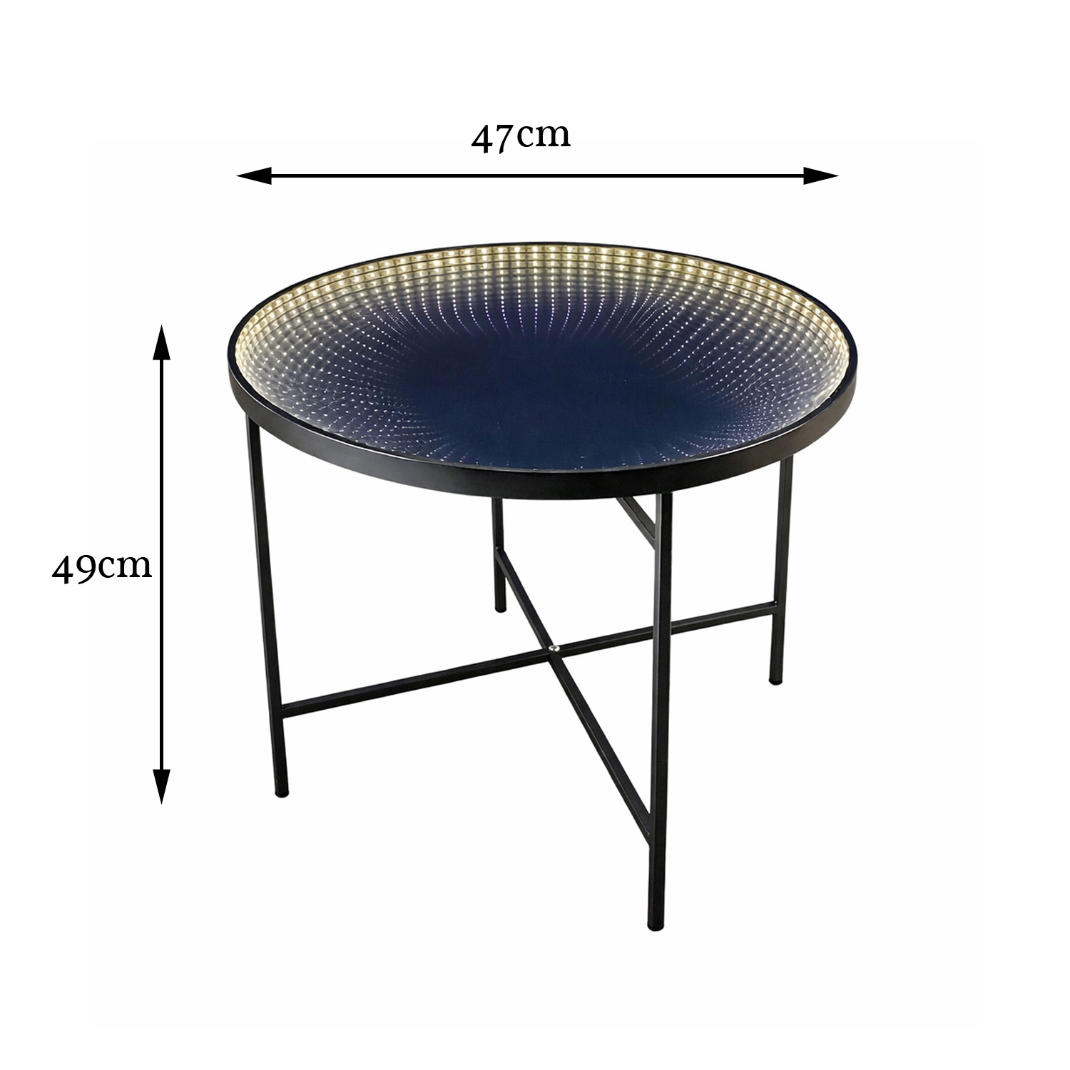 LED Tisch - rund - Endlos Optik - Infinity Spiegeltisch mit LED - D 49cm - Batterie - Timer