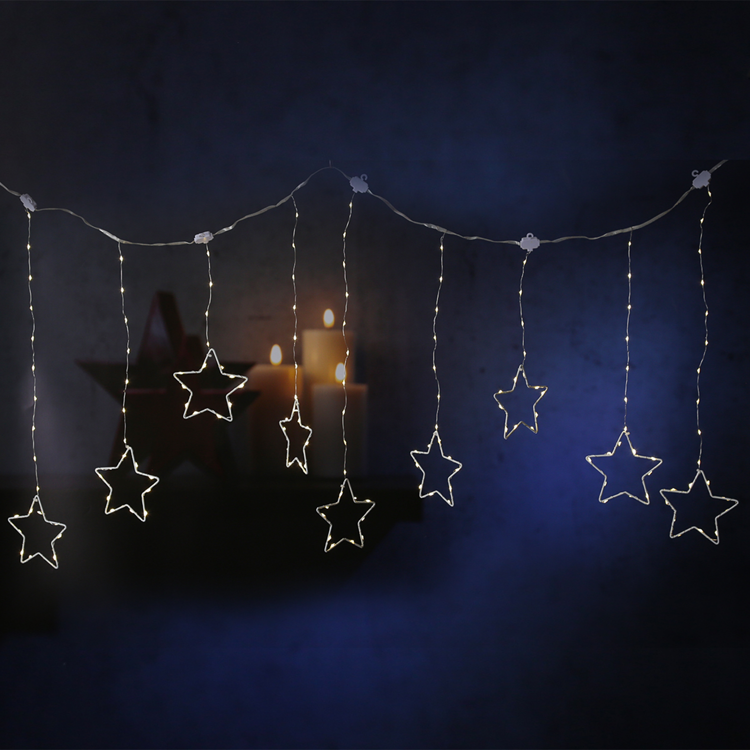 LED Lichtervorhang STERNE - 156 warmweiße LED - 120x60cm - Timer - 8 Funkionen - für Außen LED Lichtervorhang STERNE - 156 warmweiße LED - 120x60cm - Timer - 8 Funkionen - für Außen