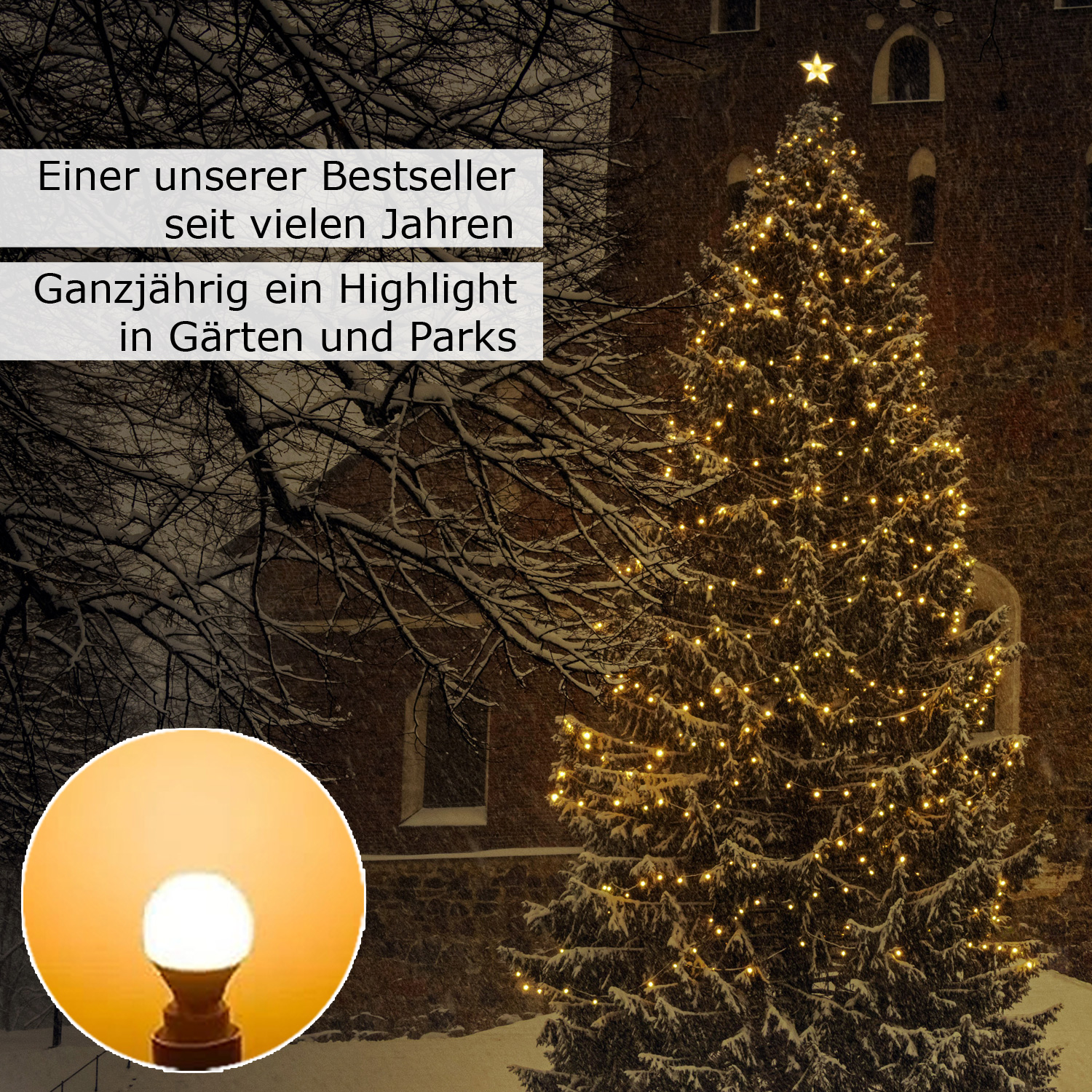 Illu-/Partylichterkette 30m - Außenlichterkette weiß -Made in Germany - 50 warmweiße LED Kugellampen
