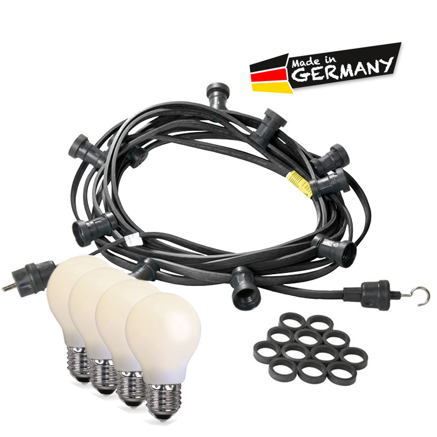 Illu-/Partylichterkette 5m - Außen - schwarz - Made in Germany- 5 bruchfeste opale LED Tropfenlampen