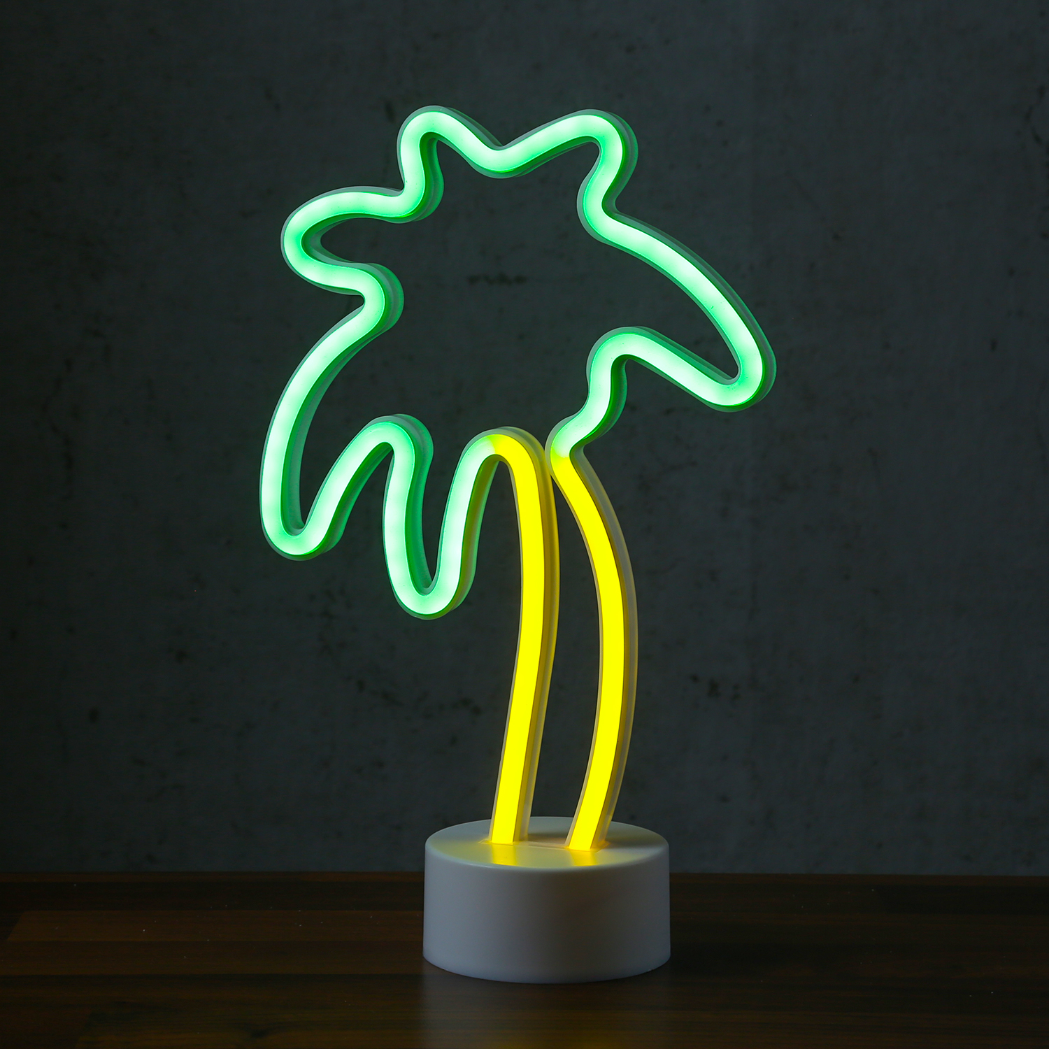 LED NEON Figur Palme - Dekoleuchte - H: 30cm - Batterie oder USB Betrieb - stehend - gelb/grün