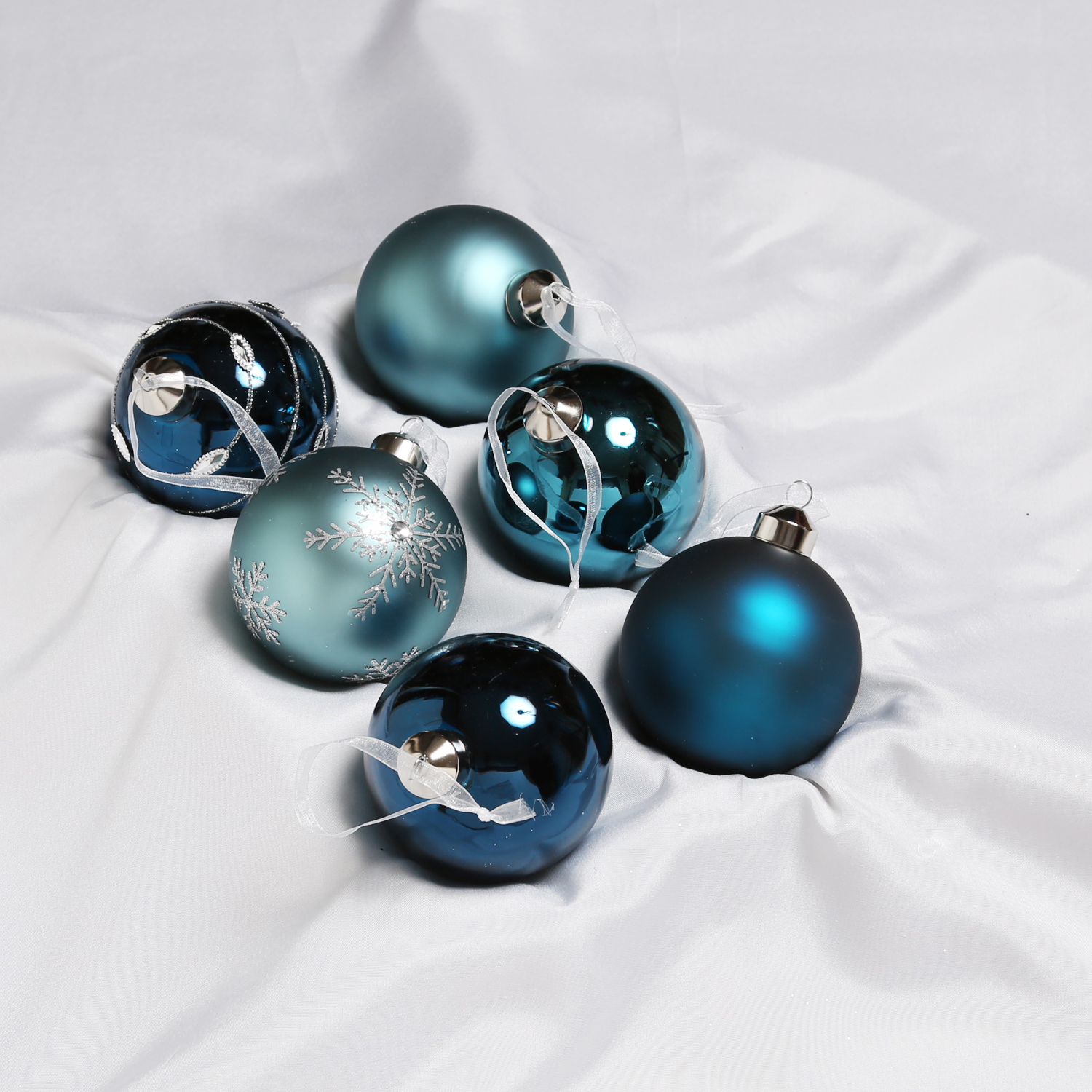 Christbaumkugel - Glas - D: 8cm - glänzend und matt - blau, dunkelblau - 6er Set