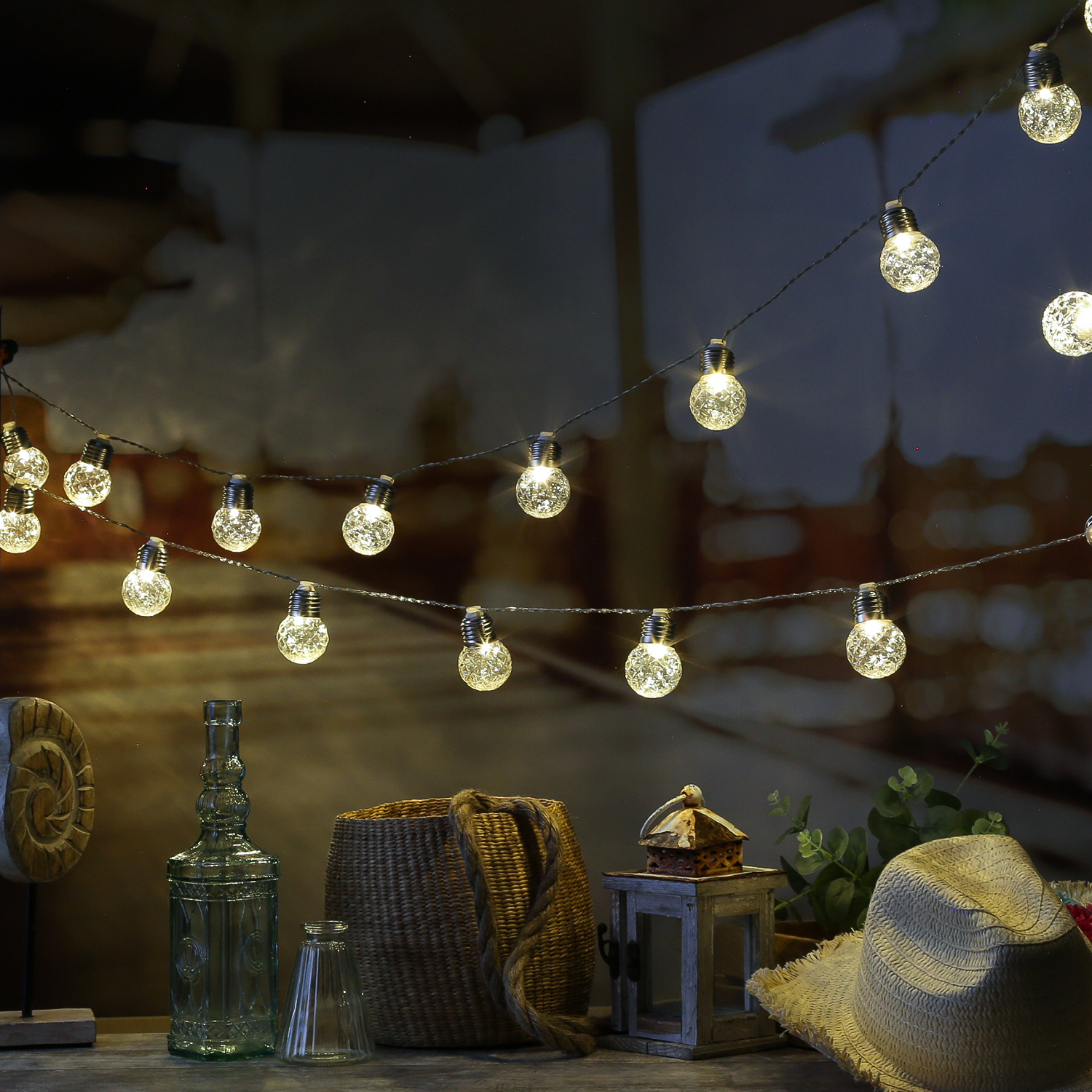 LED Solar Lichterkette Kristall Kugeln - 20 Kugeln - L: 3,8m - Blink-/Dauerlichten - Lichtsensor LED Solar Lichterkette Kristall Kugeln - 20 Kugeln - L: 3,8m - Blink-/Dauerlichten - Lichtsensor