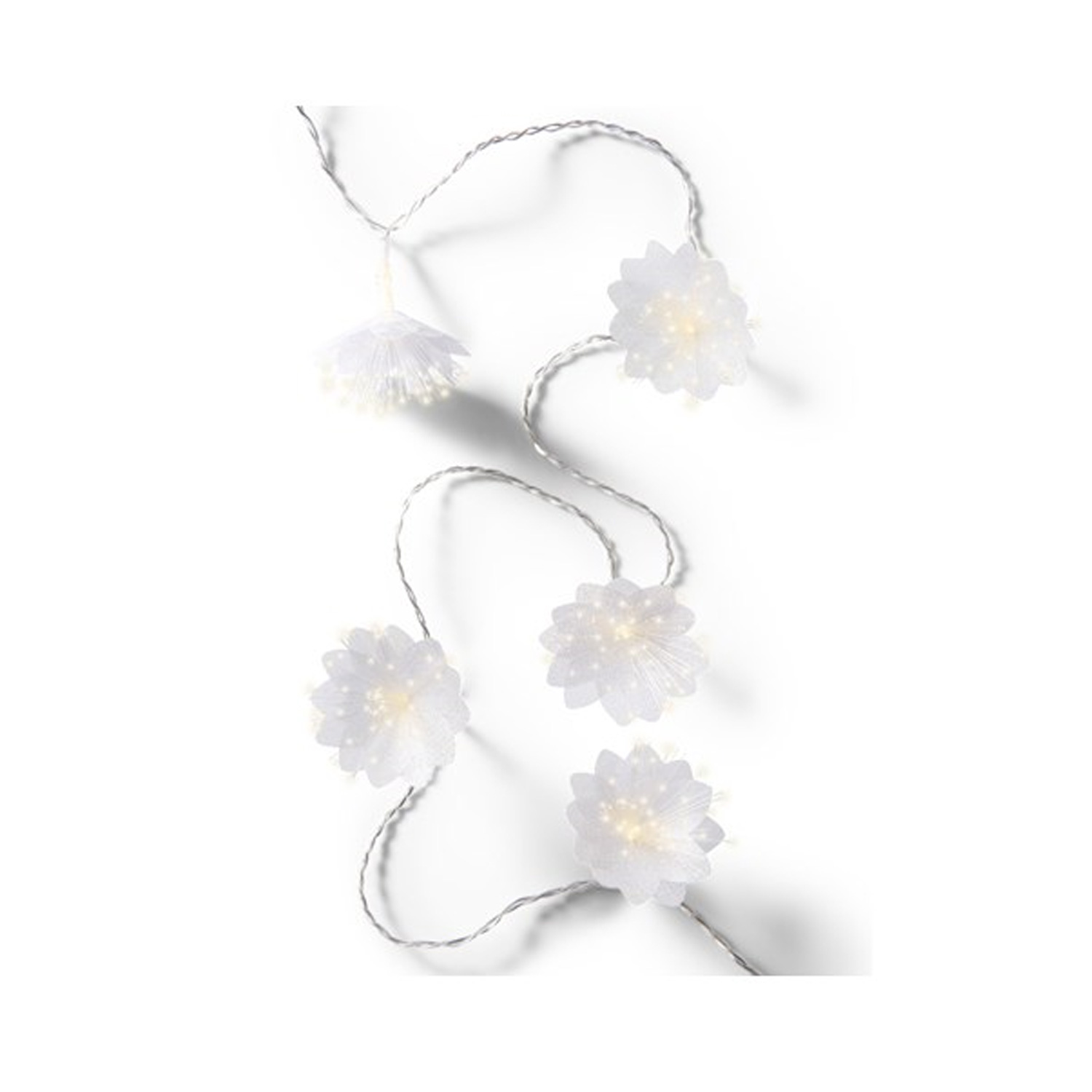 LED Lichterkette Blume aus Fiberglas - 20 warmweiße LED - Timer - Trafo - L: 3,72m - transparent