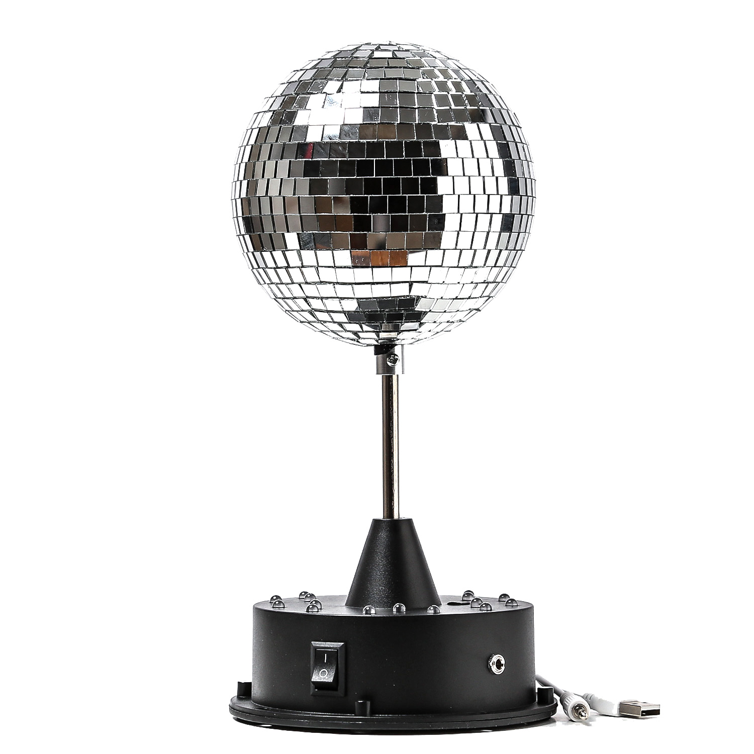 LED Spiegelkugel 13cm mit Standfuß - 18 bunte LED - Batterie und USB Betrieb - silber LED Spiegelkugel 13cm mit Standfuß - 18 bunte LED - Batterie und USB Betrieb - silber