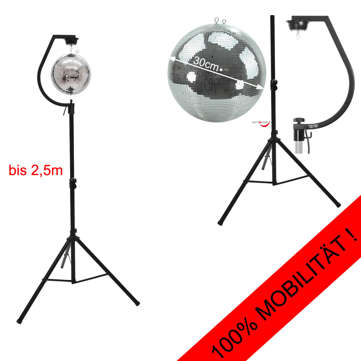 Spiegelkugel SET 30cm PROFI Kugel mit schwarzer Stativhalterung - inkl. Motor Spiegelkugel SET 30cm PROFI Kugel mit schwarzer Stativhalterung - inkl. Motor