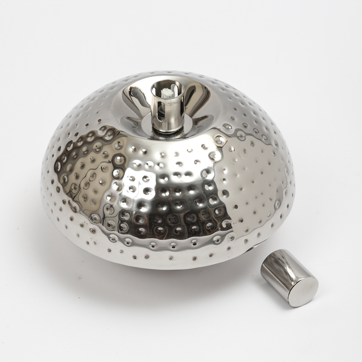 Tischfackel - Ölllampe / Ölbrenner - D: 23cm - für Lampenöl - Edelstahl - von Hand gehämmert - grob Tischfackel - Ölllampe / Ölbrenner - D: 23cm - für Lampenöl - Edelstahl - von Hand gehämmert - grob