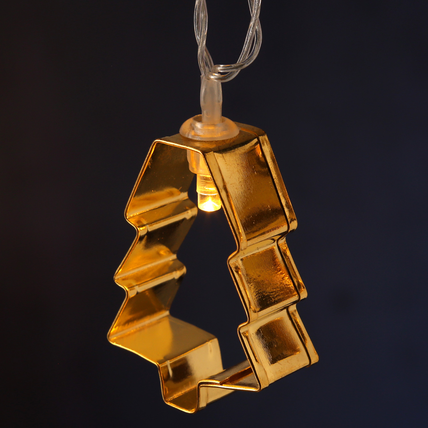 LED Lichterkette mit goldenen Baum Backförmchen - 8 warmweiße LED - Batteriebetrieb - L: 1,4m