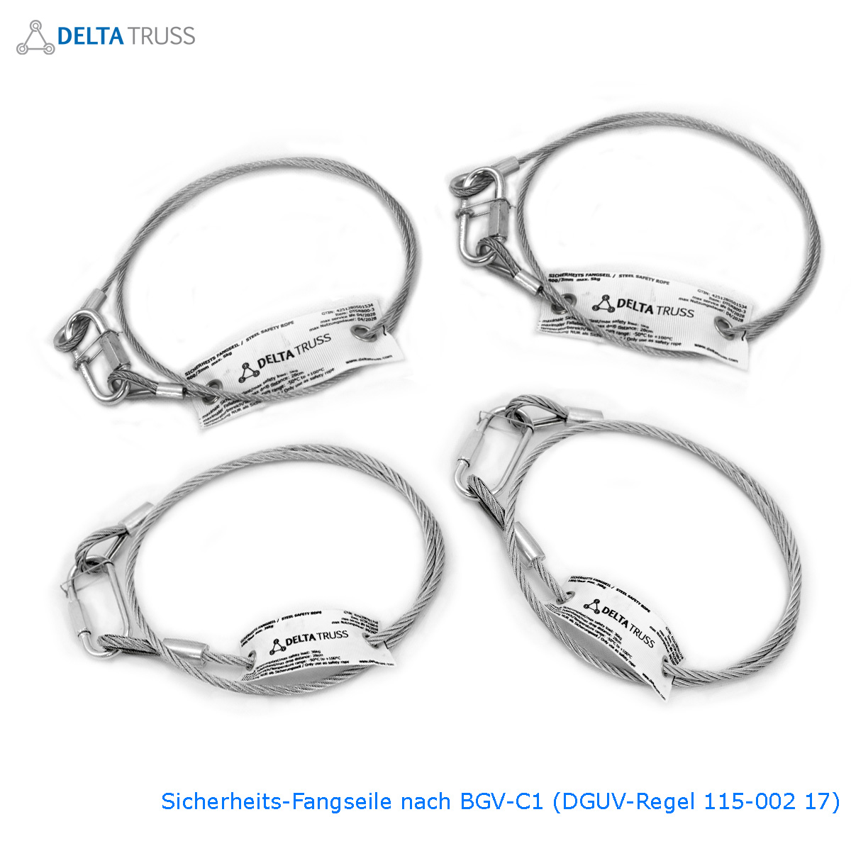 Sicherheitsfangseil 1000x4mm - 10er Set - Safety nach BGV-C1 bis 16kg Safety Stahlseil als Absturzsicherung in der Veranstaltungstechnik - Fallsicherung Sicherheitsfangseil 1000x4mm - 10er Set - Safety nach BGV-C1 bis 16kg Safety Stahlseil als Absturzsicherung in der Veranstaltungstechnik - Fallsicherung
