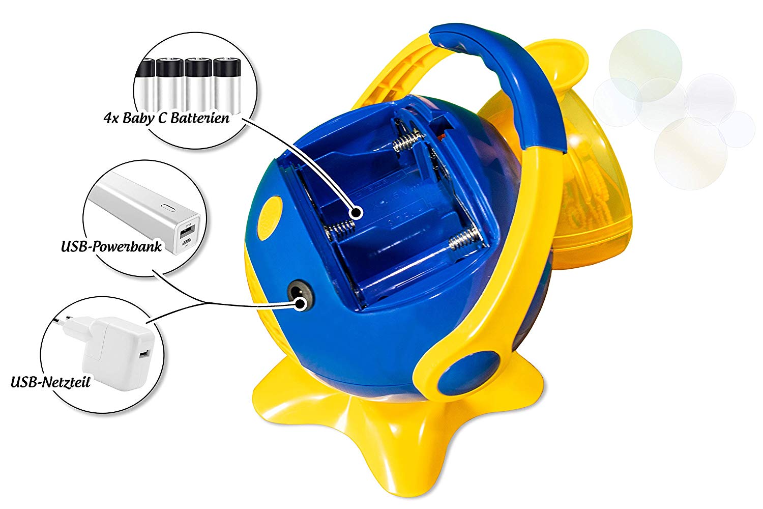 Seifenblasenmaschine Komplettset - inklusive Fluid, 2 x Blasen Kescher und USB Kabel - HOLLYHOPPER