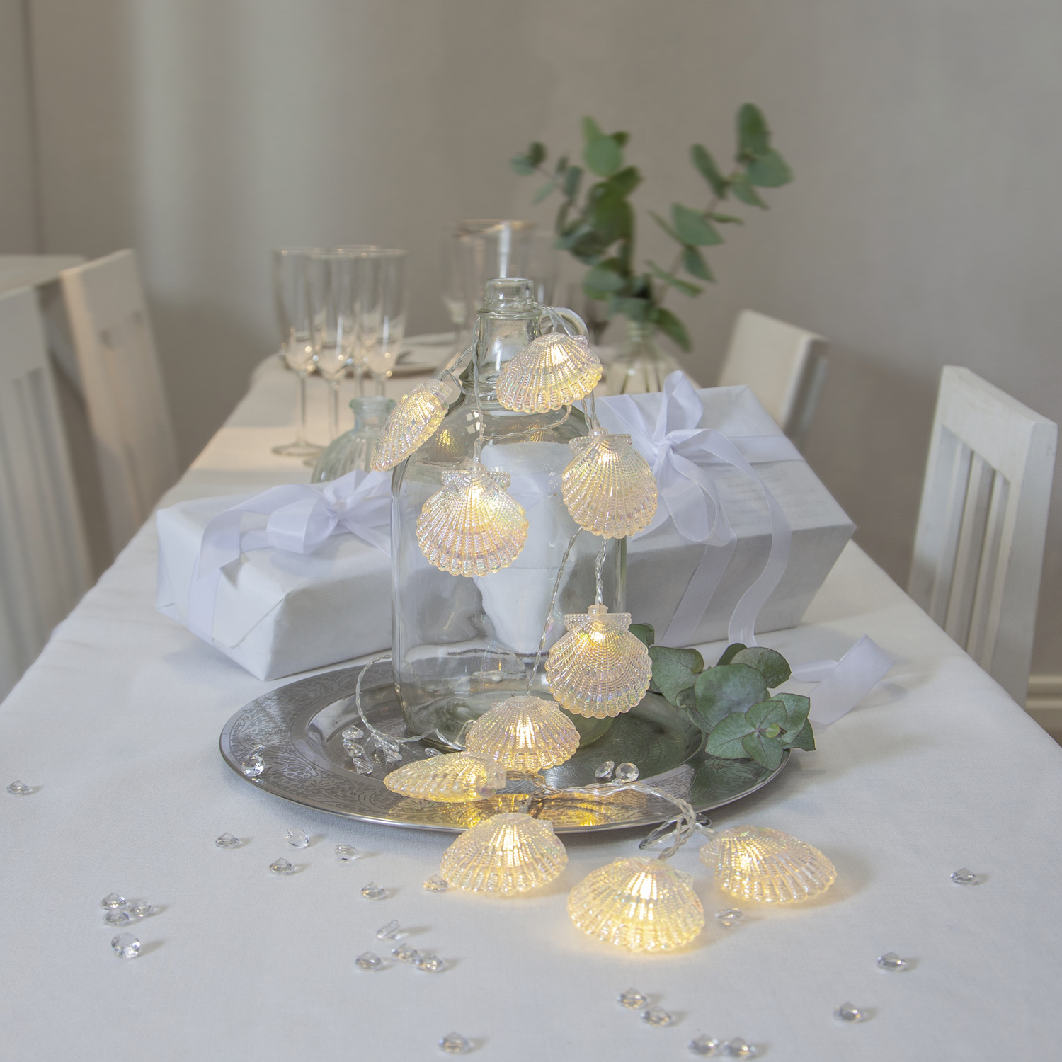 LED Lichterkette Muscheln - 10 warmweiße LED - Batteriebetrieb - L: 1,35m - für Innen - transparent LED Lichterkette Muscheln - 10 warmweiße LED - Batteriebetrieb - L: 1,35m - für Innen - transparent